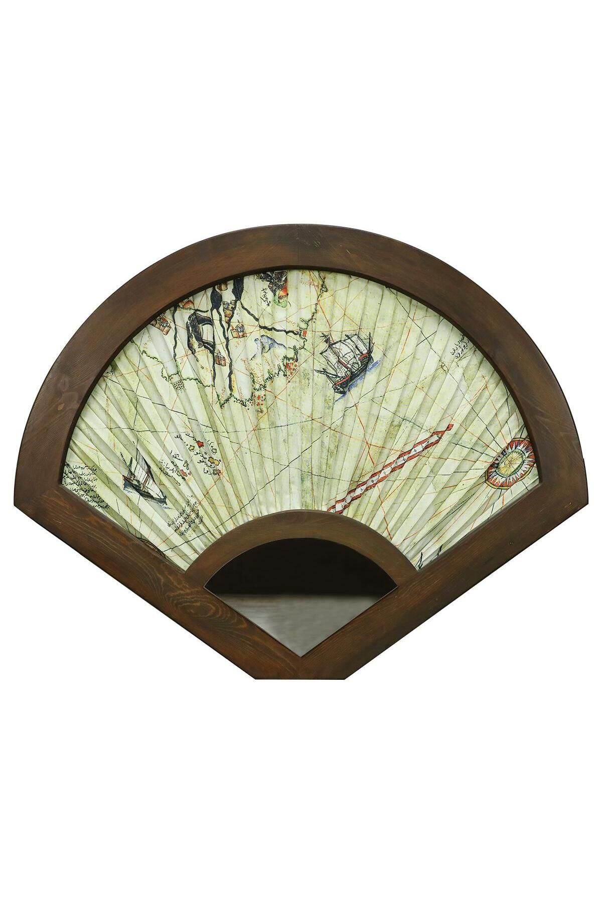 e38 EL İŞÇİLİĞİ MİNYATÜR PİRİ REİS AYNALI YELPAZE TABLO 80*100 CM - 6289