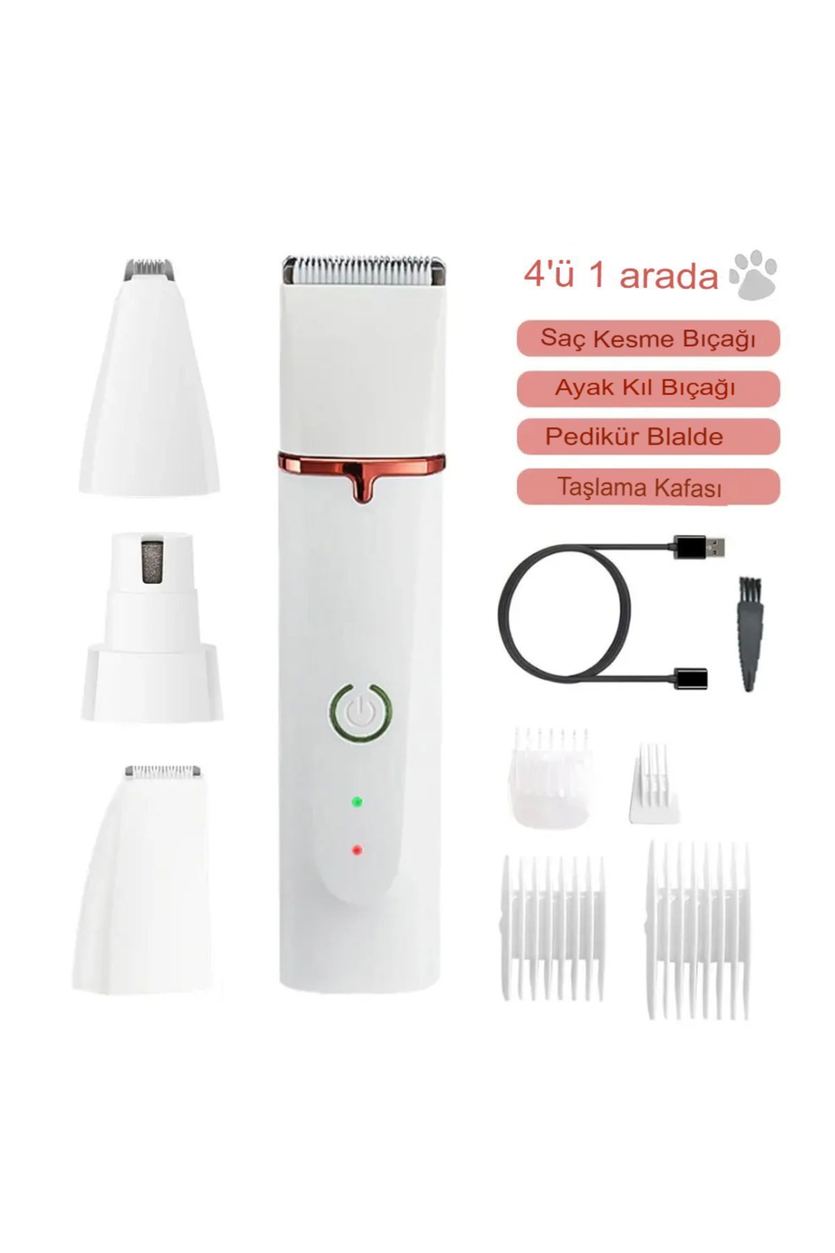 teknotrust 4in1 Kedi Köpek Bakım Seti Traş Makinasi Tırnak Törpüsü Usb Şarjlı Tıraş Seti Pet Evcil Hayvan