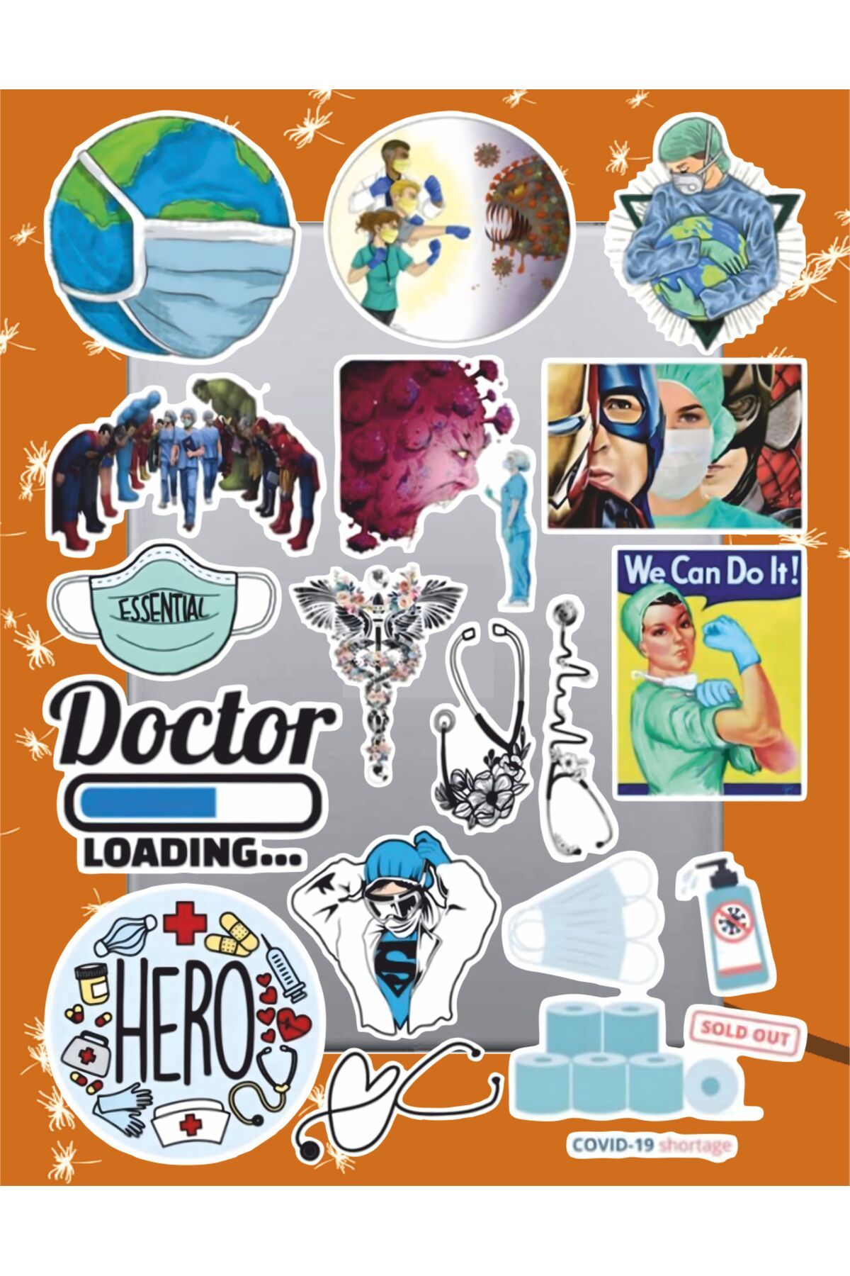 hediyenebak Sağlıkçı Temalı Sticker Seti | Laptop Ajanda Notebook Tablet Telefon Defter Etiket Bullet Journal