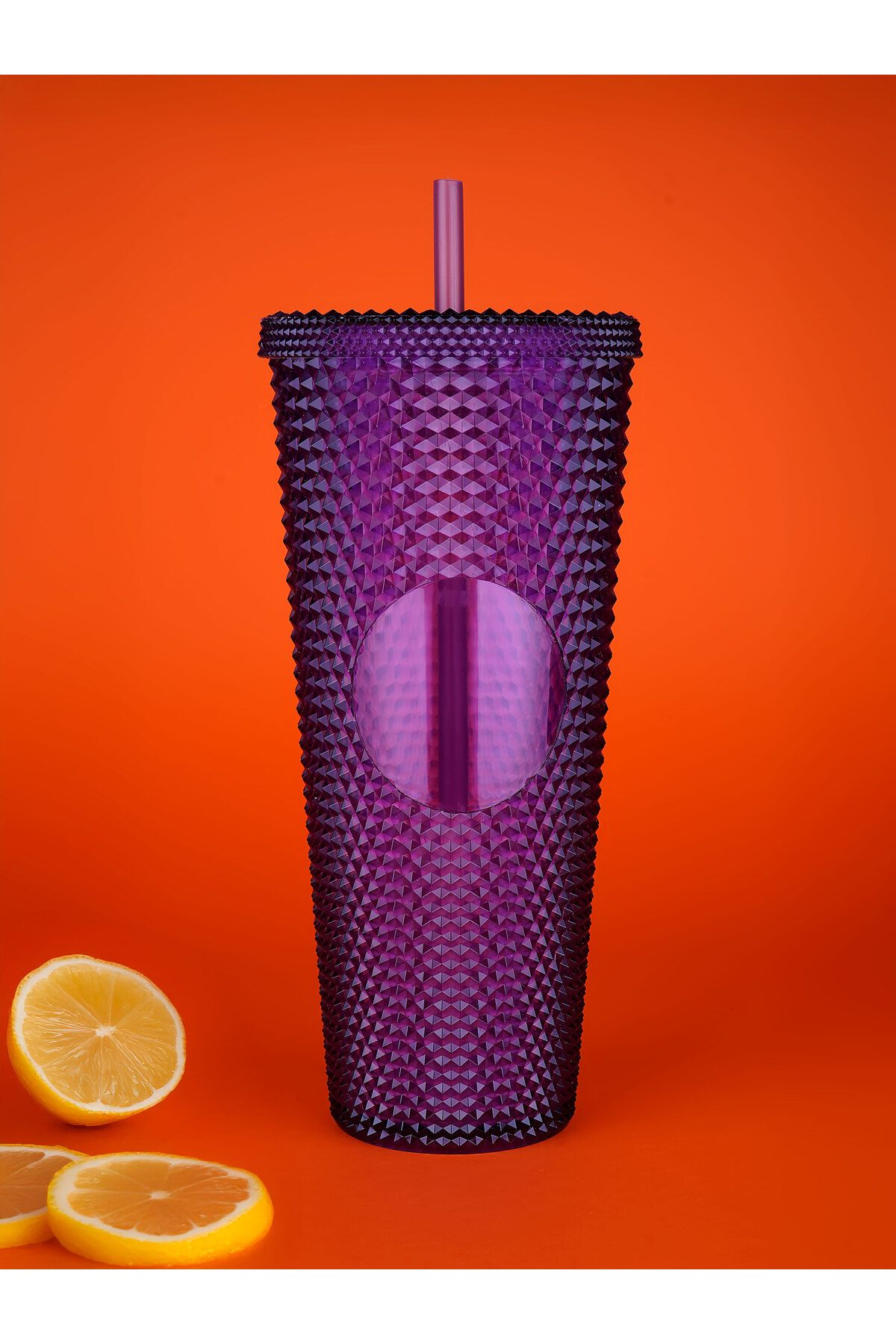 Poomy Kristal Desen Pipetli Soğuk Içecek Bardağı,seyahat Kupası,kahve Bardağı 750ml mor