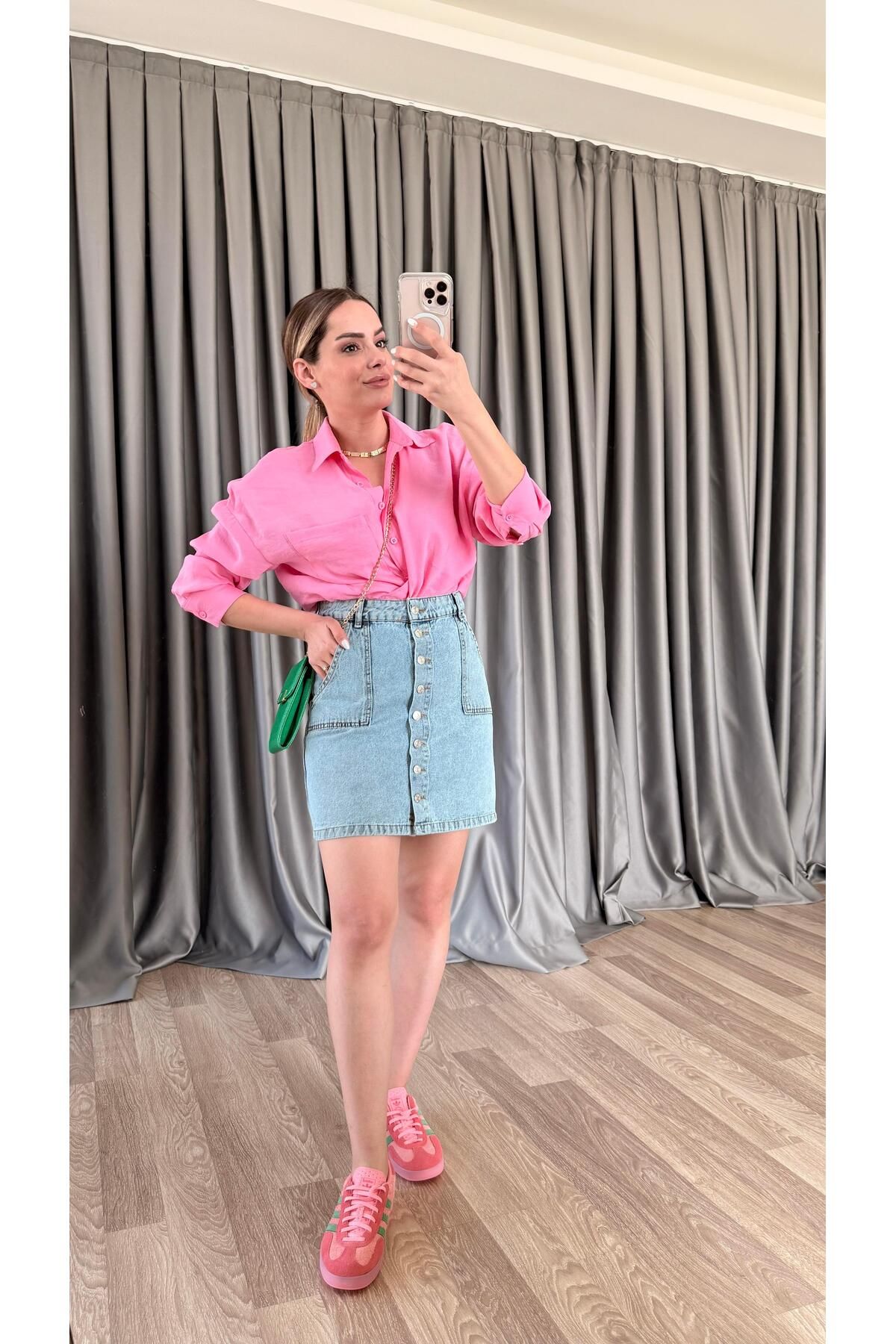 pelin yıldız butik Stayc Önü Düğmeli Denim Etek