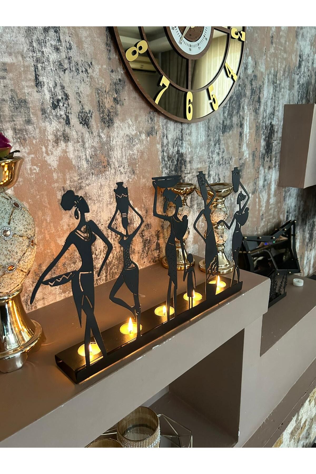 Alamer Decor Afrikalı Kadınlar Temalı Dekoratif Metal Şamdan Mumluk