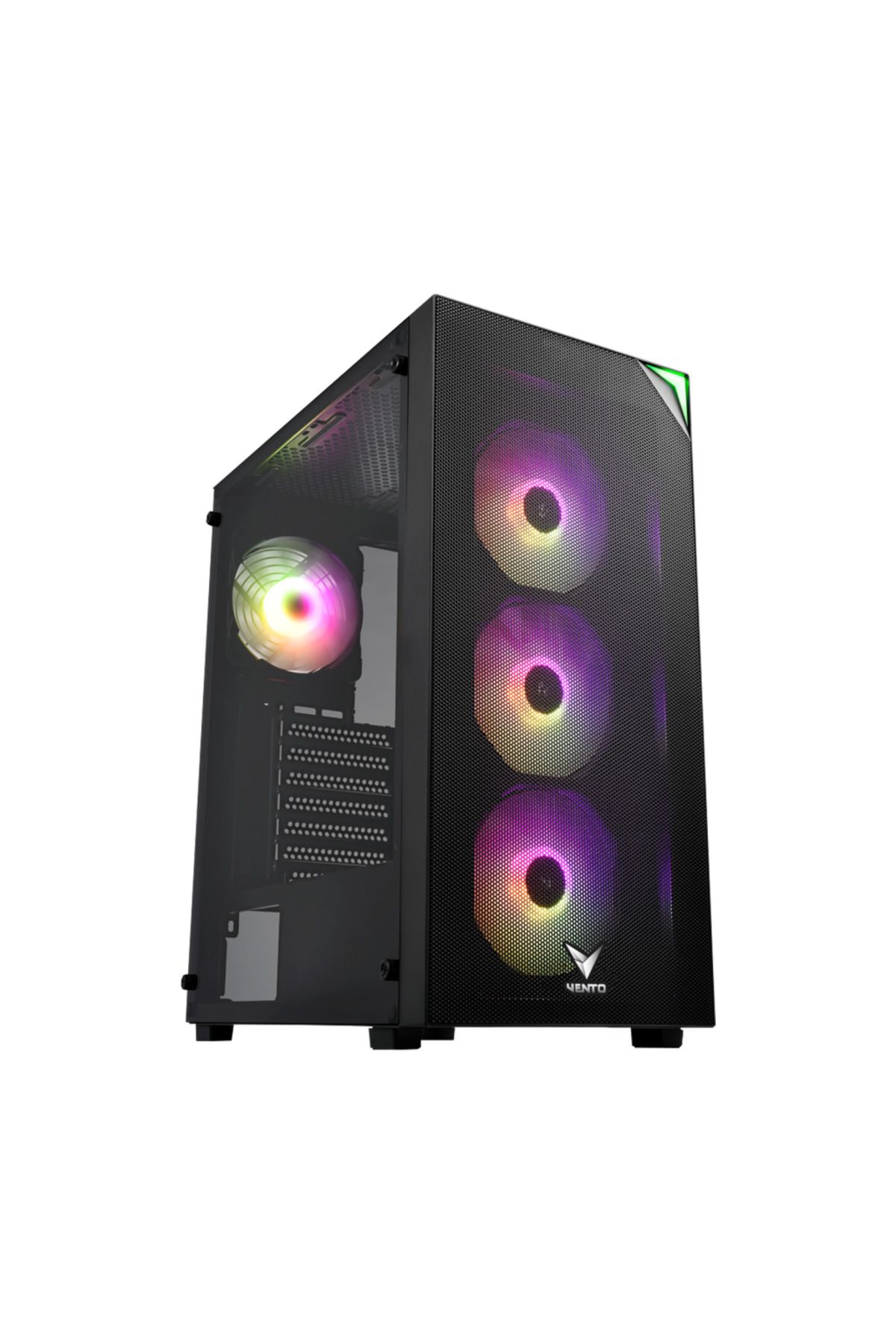 VENTO VG3400S Mid Tower, 650W 80+ Siyah, Temperli Cam, RGB, ATX GAMING KASA