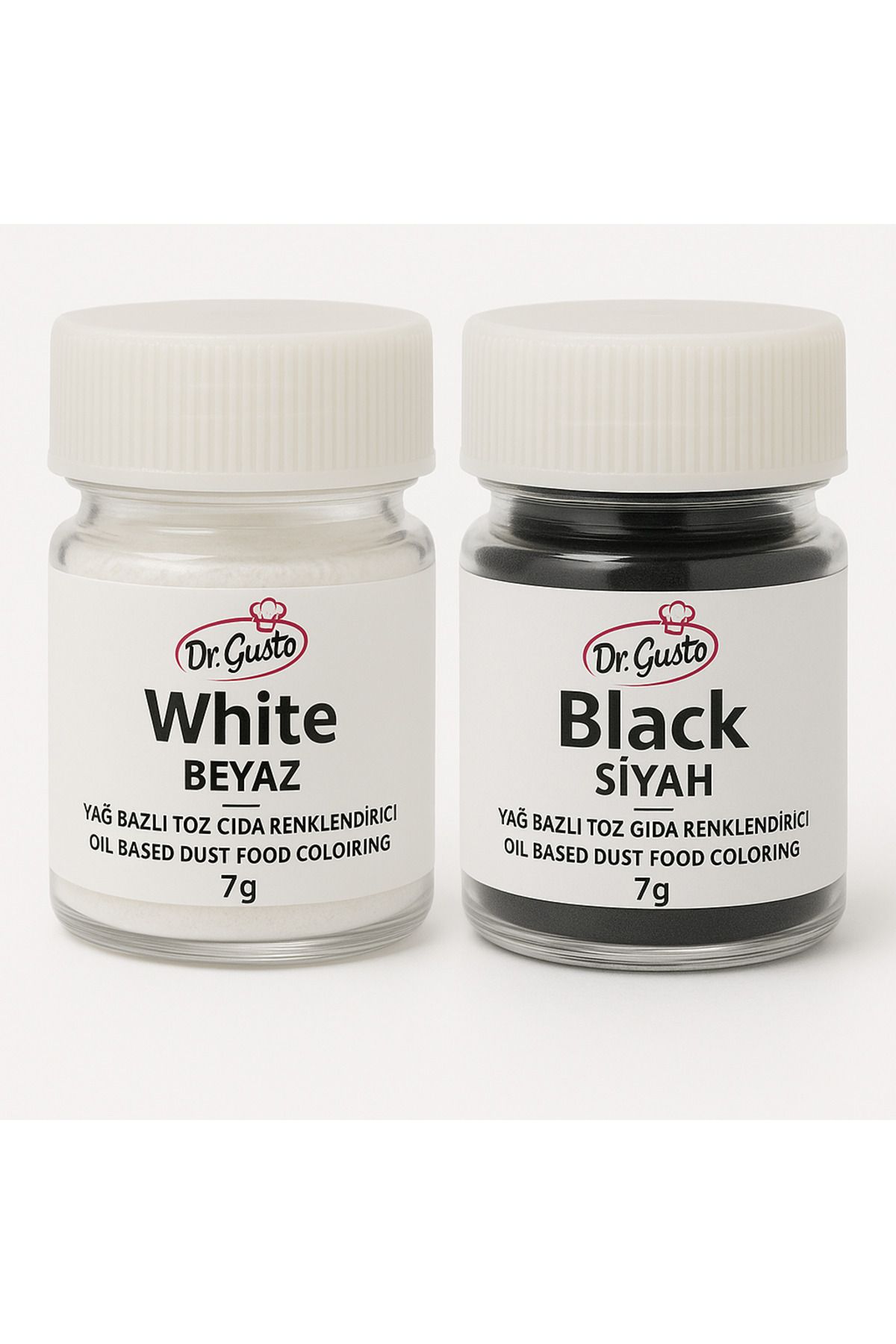 Dr. Gusto Yağ Bazlı Toz Gıda Boyası Beyaz ve Siyah 7 gr