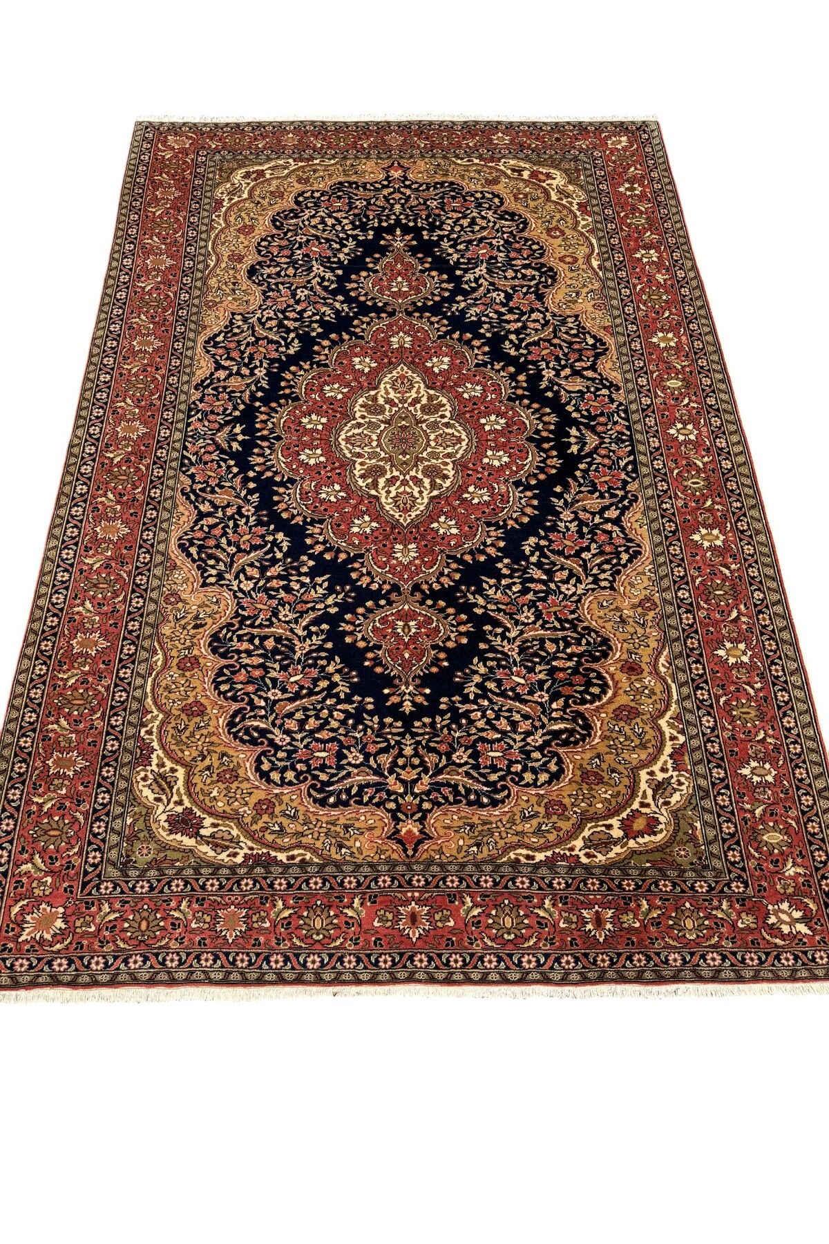 BURAK HALI El Dokuma Sıfır Bünyan Halısı 195x290 Lacivert Gül Kurusu Yün Halı