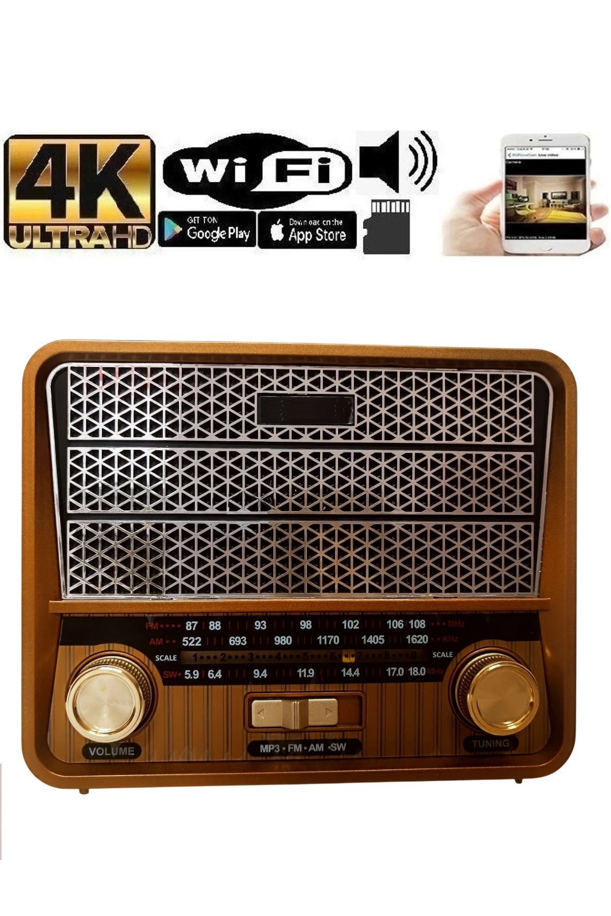 md Kamera Nostaljik Radyo Görünümlü İp Wi-fi Video Güvenlik Kamerası Uzaktan Izleme 32 Gb Hafıza Kayıt
