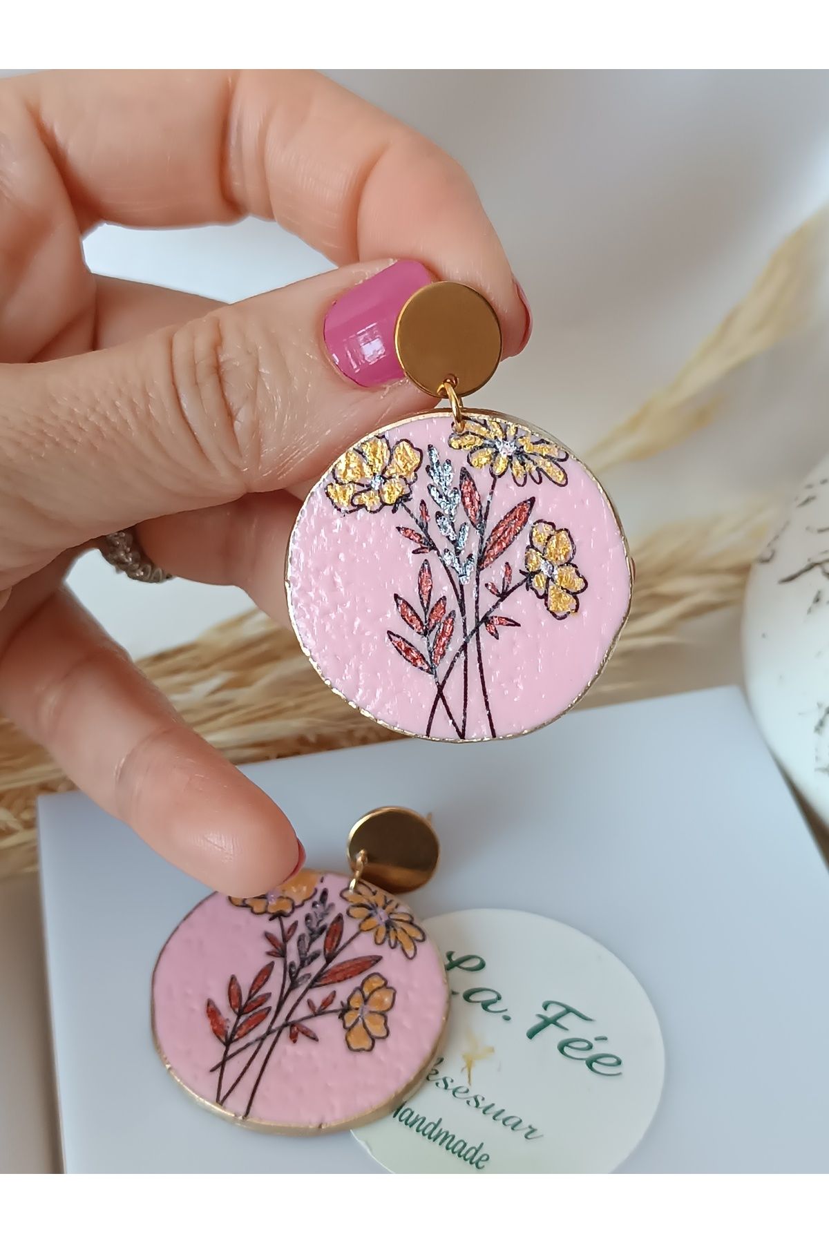 La fee aksesuar Çelik küpe aparat pembe kadın küpe polimer kil çiçek küpe el yapımı