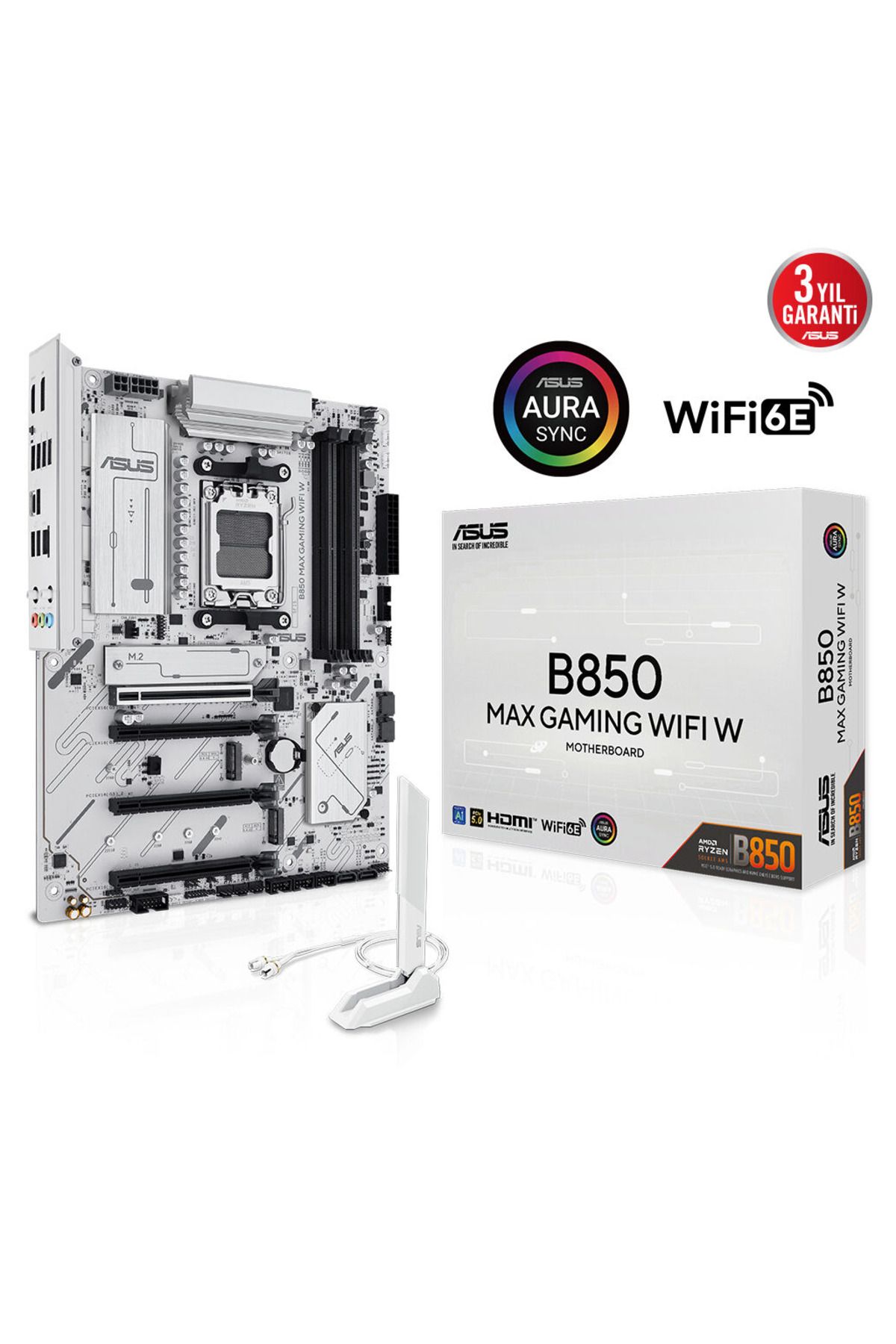 ASUS B850 Max Gamıng Wıfı W, 4xddr5, 3x M2, Hdmı, Dp, Type-c, Wi-fi 6e, Bluetooth V5.3, Am5 Soket Ga