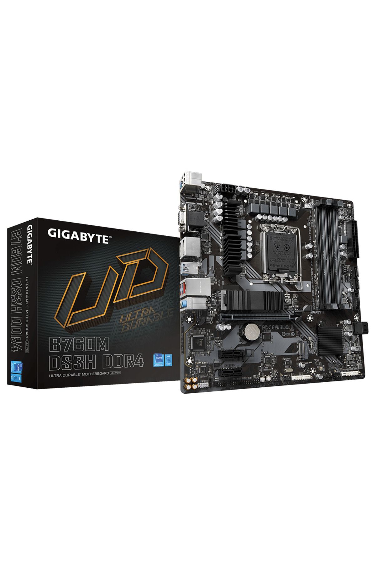 Gigabyte B760M DS3H, rev.1.0, 4xDDR4, 2xM.2, 2xDP, HDMI, VGA, 12-13-14.Nesil, LGA1700 Soket, Anakart