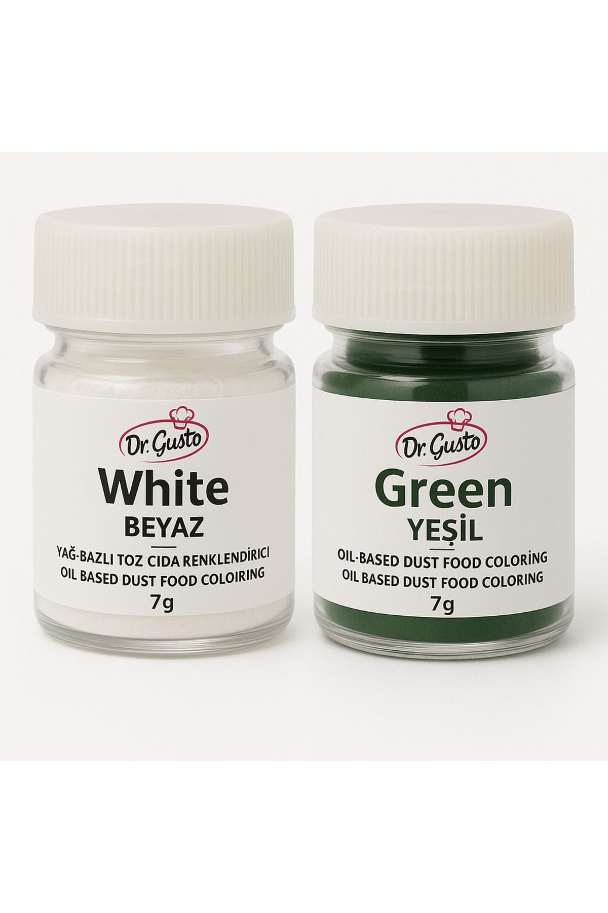 Dr. Gusto Yağ Bazlı Toz Gıda Boyası Beyaz ve Yeşil 7 gr