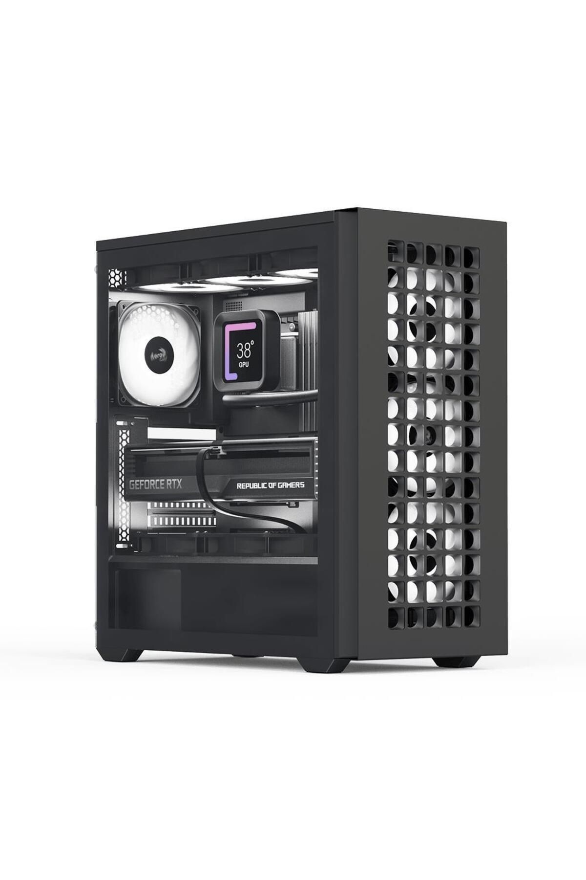 AEROCOOL D502A 4x12cm A-RGB Fanlı, Şık Mesh Ön Panel, Tempered Cam Yan Panel, USB Type-C, ATX