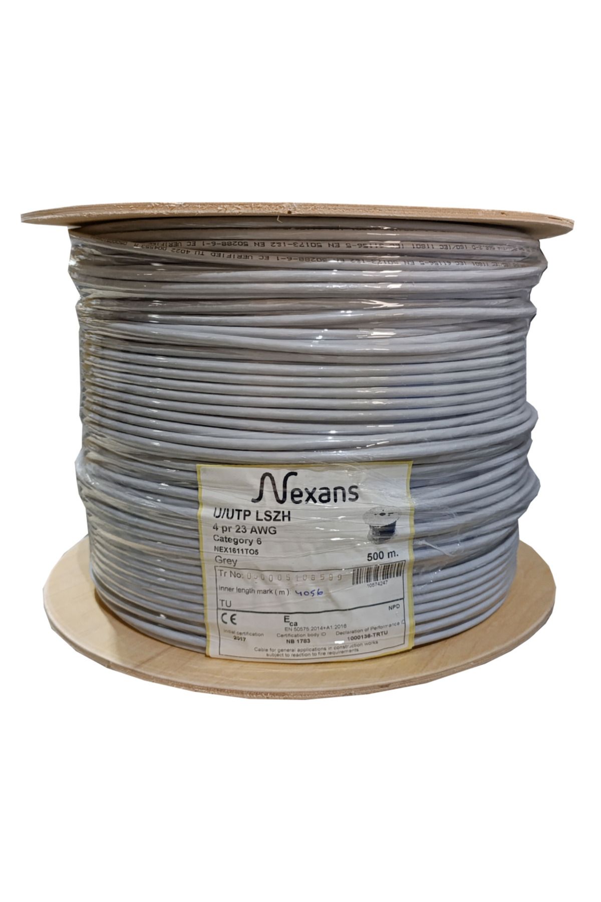 Nexans NEX1611TO5, GRİ, CAT6, 500M, 23AWG (0,58mm), UTP, %100 Bakır, LSZH Halogen Free, Makara, Kabl