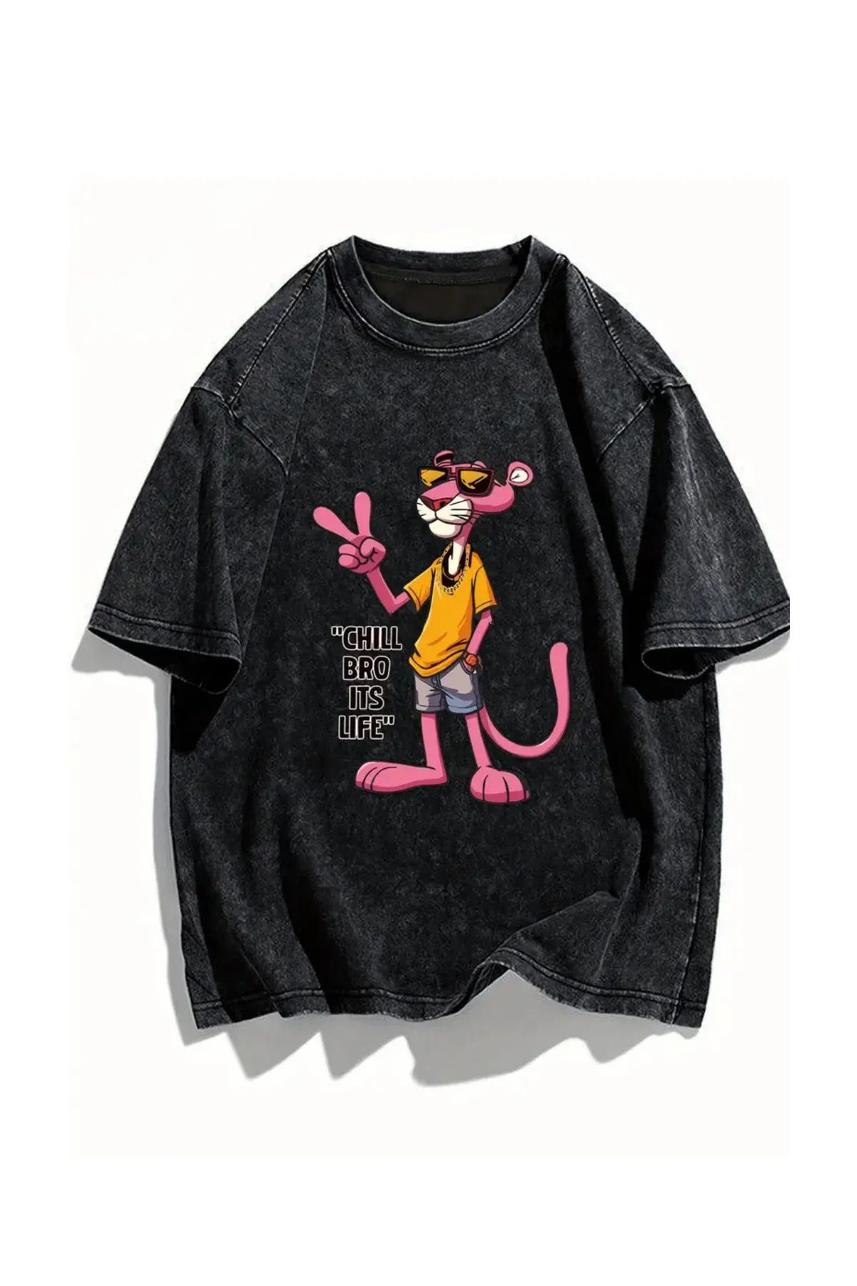 1blood CHILL BRO ITS LIFE Baskılı Yıkamalı Oversize Vintage Tshirt
