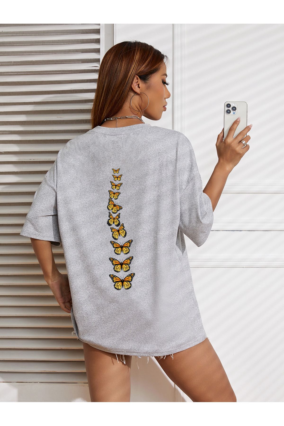 ModaSphere Unisex Sırt Kral Kelebek Baskılı T-shirt