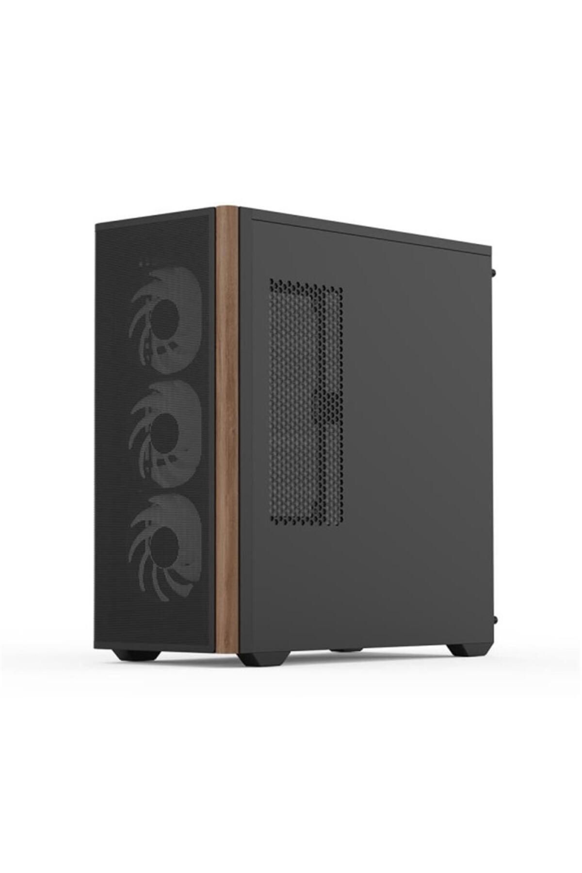 AEROCOOL AE D501A BK 4x12cm A-RGB Fanlı, Ahşap Ön Panel Temp Cam Yan ve Mesh Ön Panel,USB Type-C