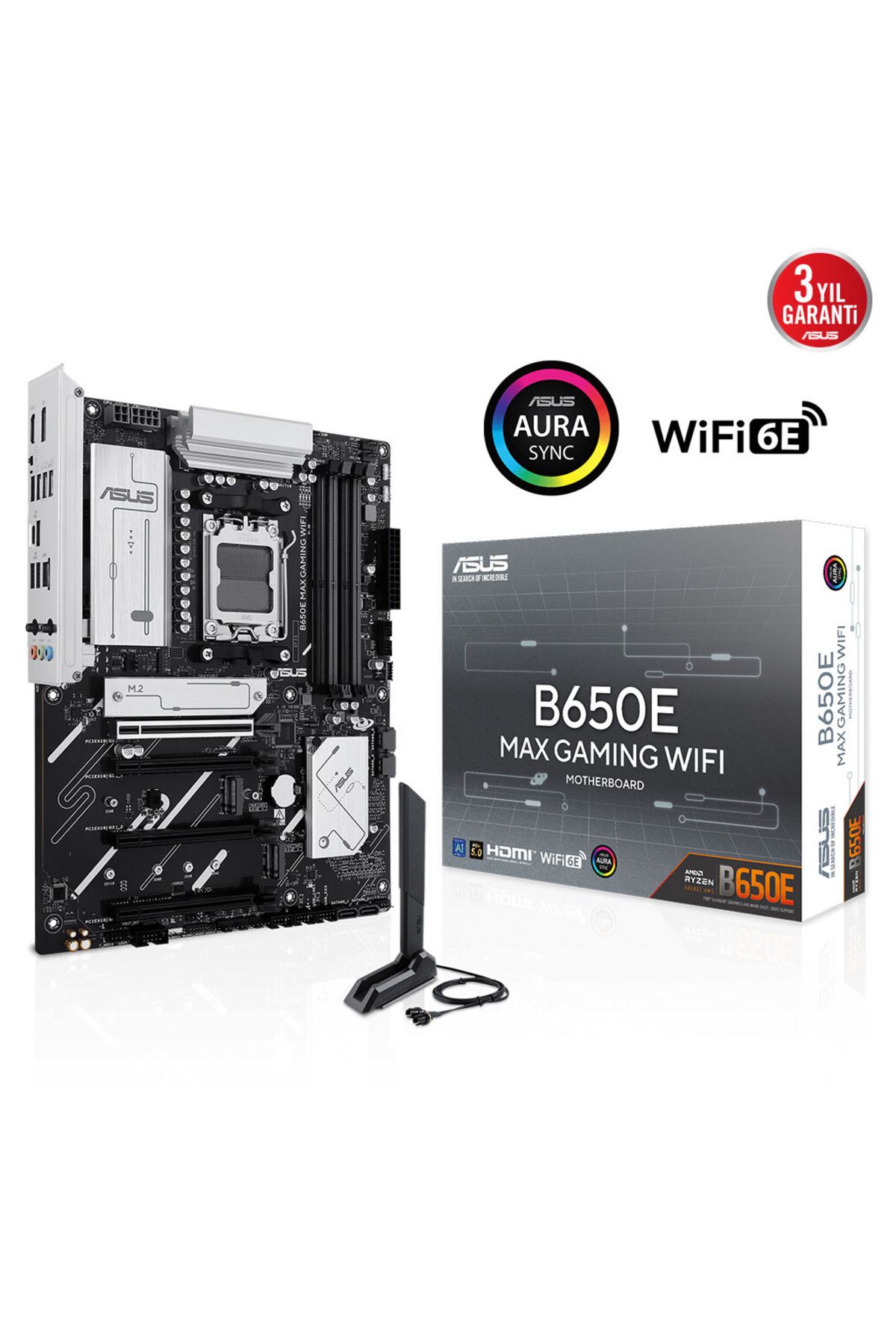 ASUS B650E MAX GAMING WIFI, 4xDDR5, 3xM.2, DP, HDMI, Type-C, Wi-Fi 6E, Bluetooth v5.3, AM5 Soket Gam