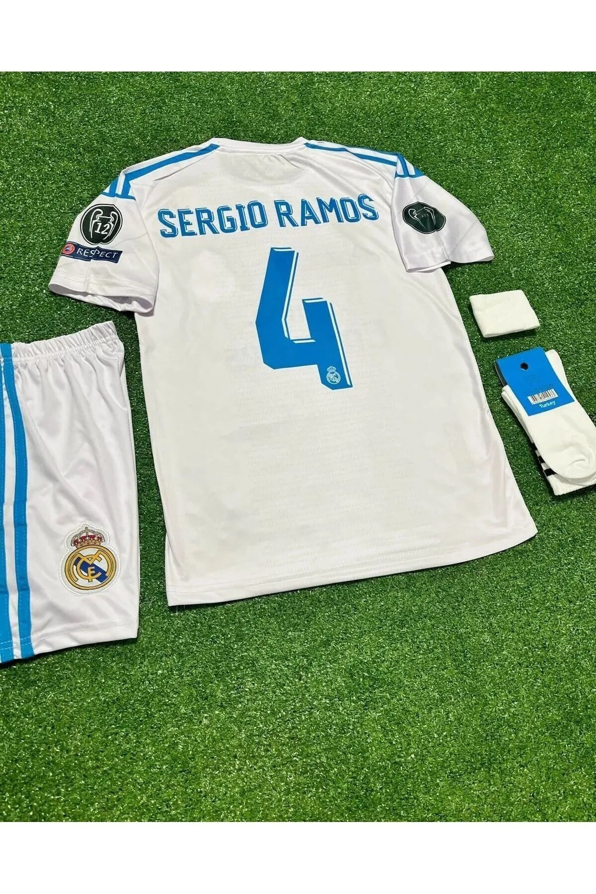 yenteks Real.Madird. Sergio Ramos 2018 Beyaz Çocuk Forması 4 parça
