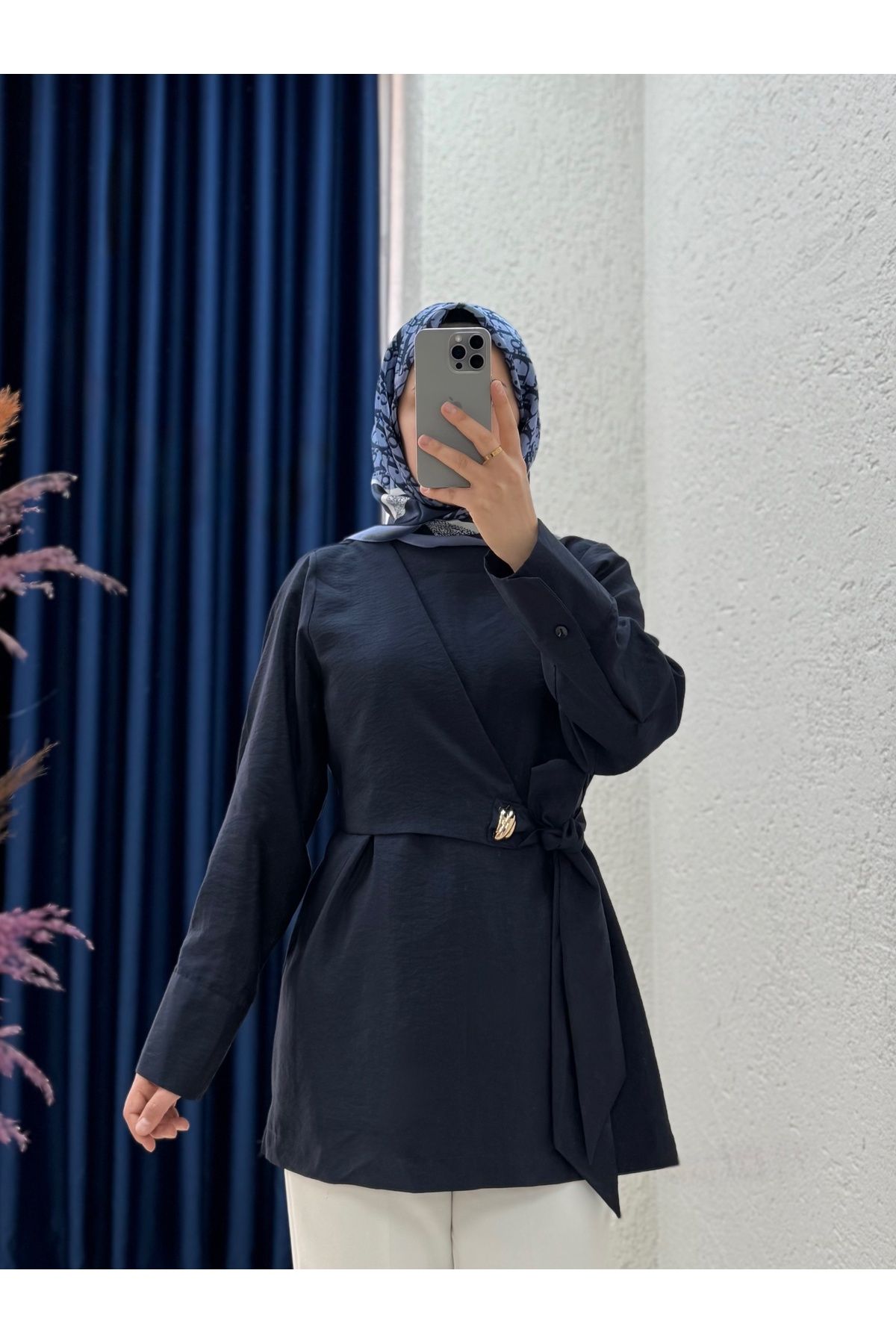 MİHRA STORE Sanelle Önü Bağlamalı Bluz-BN4442 Lacivert