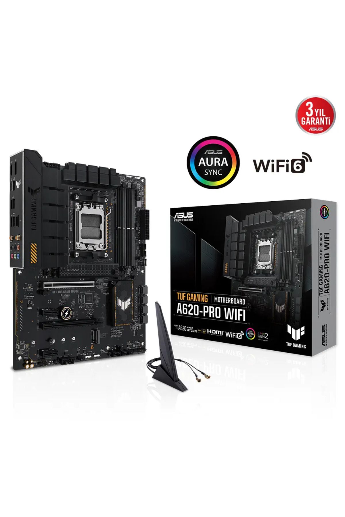 ASUS TUF GAMING A620-PRO WIFI, 4xDDR5, 2x M.2, HDMI, DP, Type-C, AM5 Soket GAMING Anakart