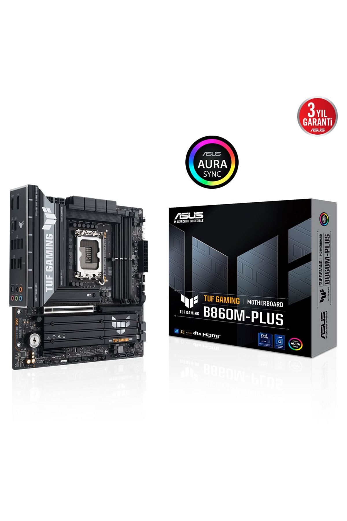 ASUS TUF GAMING B860M-PLUS, 4xDDR5, 3xM.2, HDMI, DP, Intel Core Ultra CPU(Seri 2), LGA1851 Soket, Ga