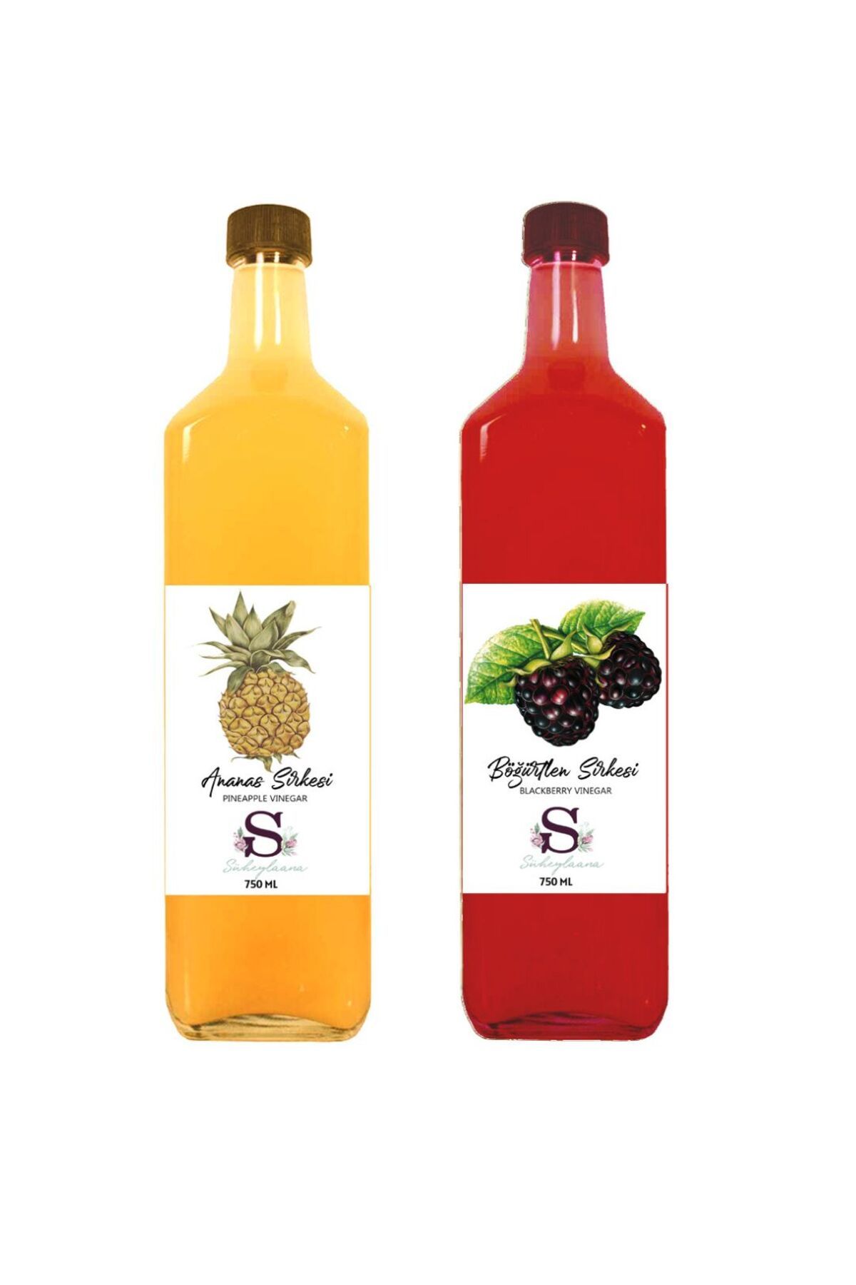 Süheylaana Doğal Ananas Sirkesi 750 Ml - Doğal Böğürtlen Sirkesi 750 Ml