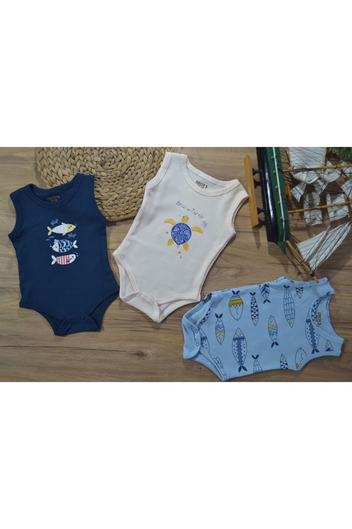 Necix's MY HOME SEA WAFFLE KUMAŞ 3LÜ ZIBIN SET- %100 PAMUK