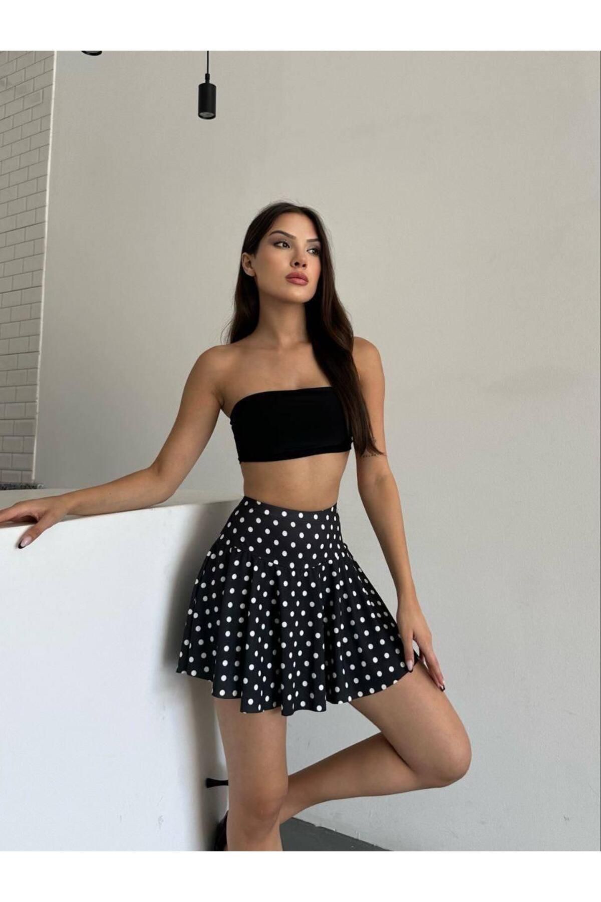 moda poni Puantiyeli Şort Etek