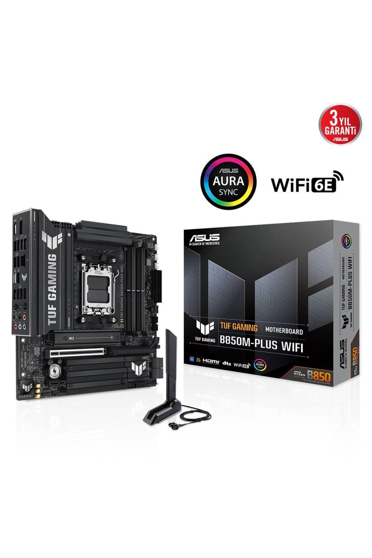 ASUS TUF GAMING B850M-PLUS WIFI, 4xDDR5, 3x M.2, HDMI, DP, Type-C, Wi-Fi 6E, Bluetooth v5.3, AM5 Sok