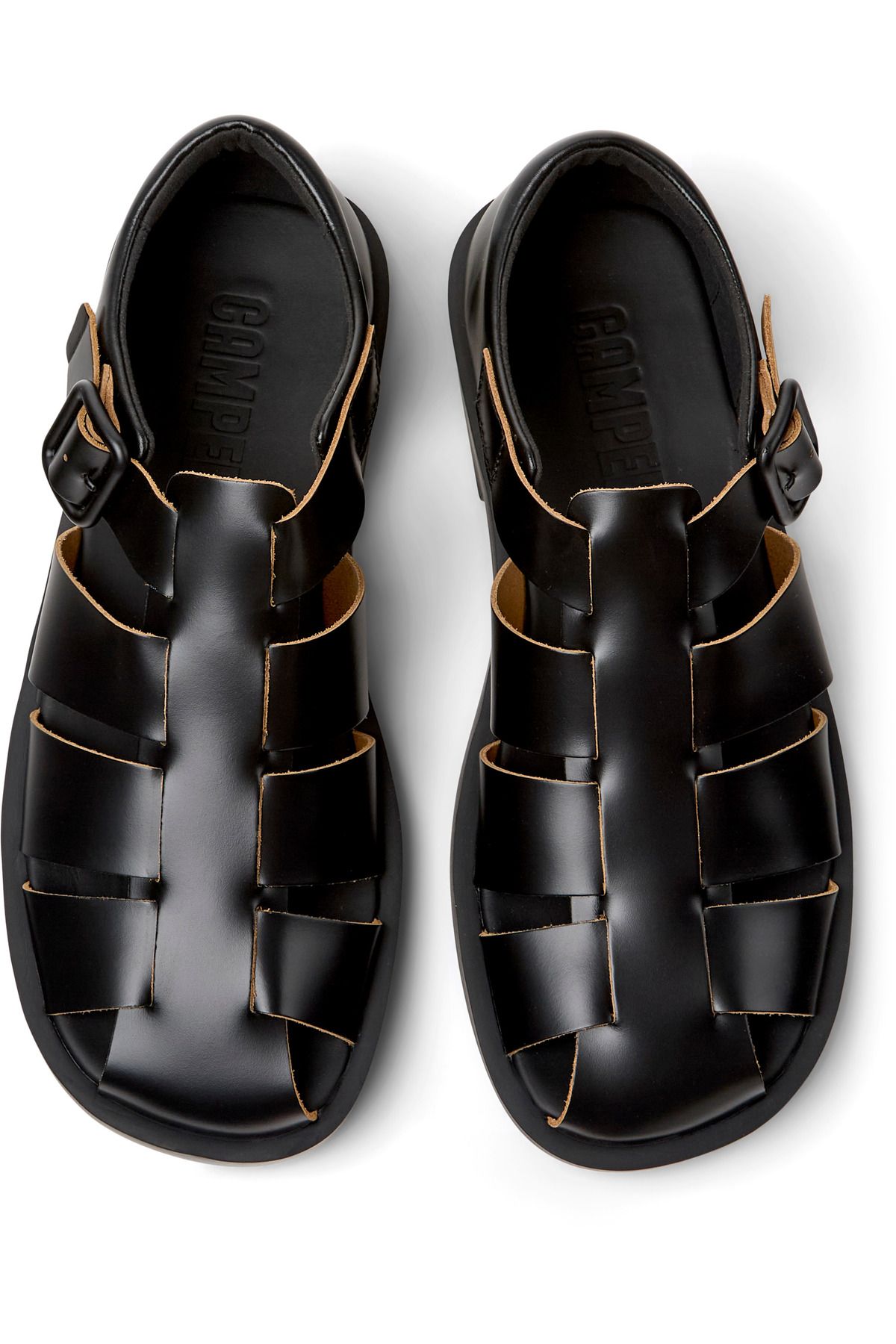 CAMPER-Men's Black Adjustable Sandals with Hook And Loop Strap, Soft Sole, Genuine Leather Don 3