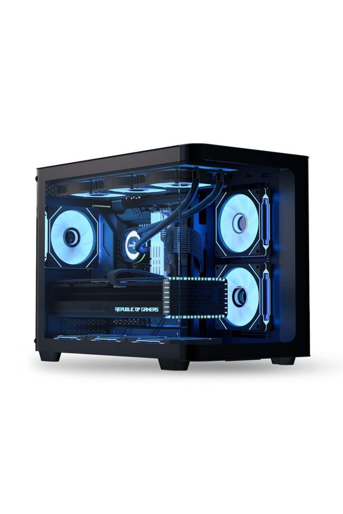 AEROCOOL AE P300C BK 3x12cm Mirror A-RGB Fanlı, Panoramik Tempered Panel, mATX