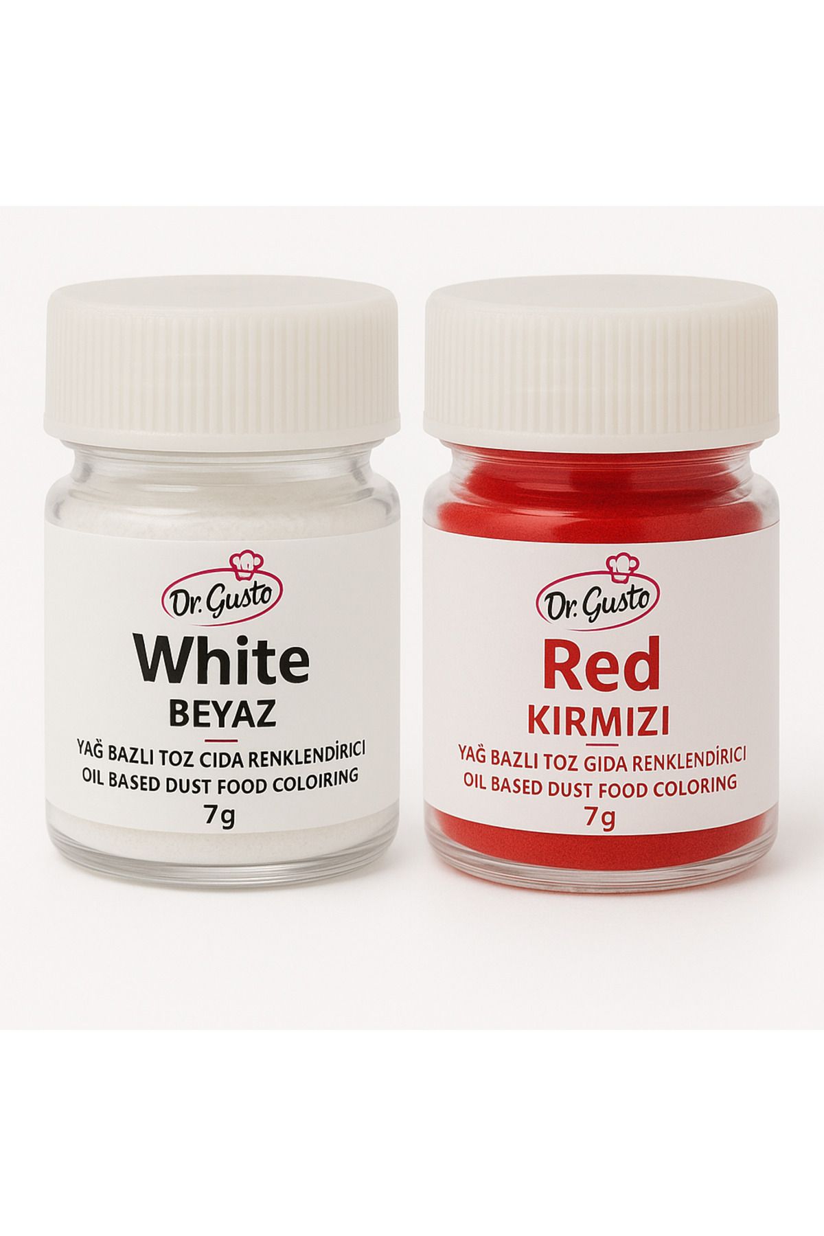 Dr. Gusto Yağ Bazlı Toz Gıda Boyası Beyaz ve Kırmızı 7 gr