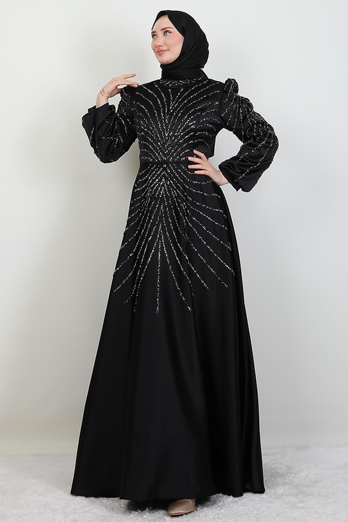 giz astore Gülfem Saten Abiye Siyah