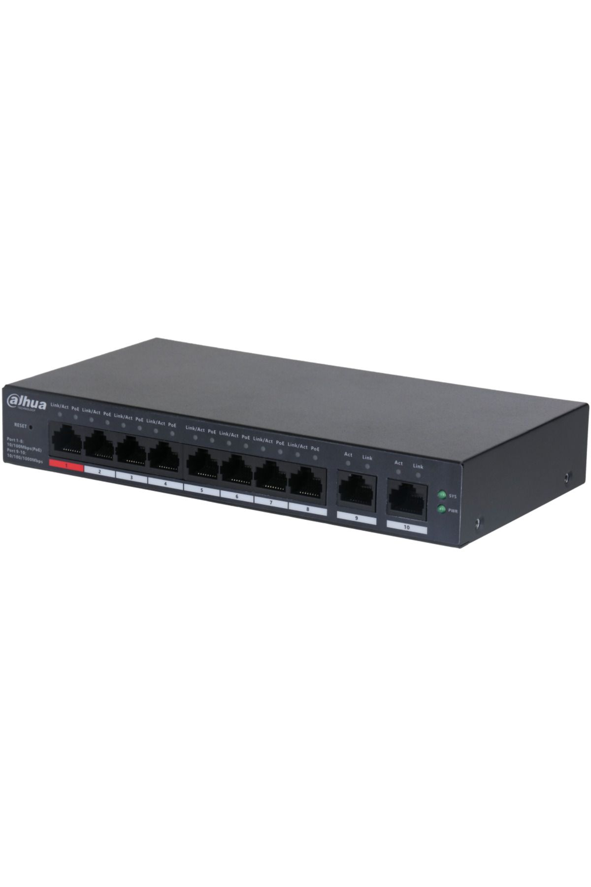 DAHUA CS4010-8ET-110, 8 Port, Megabit, PoE 110W, 2 Port Uplink, Cloud Yönetilebilir, Switch