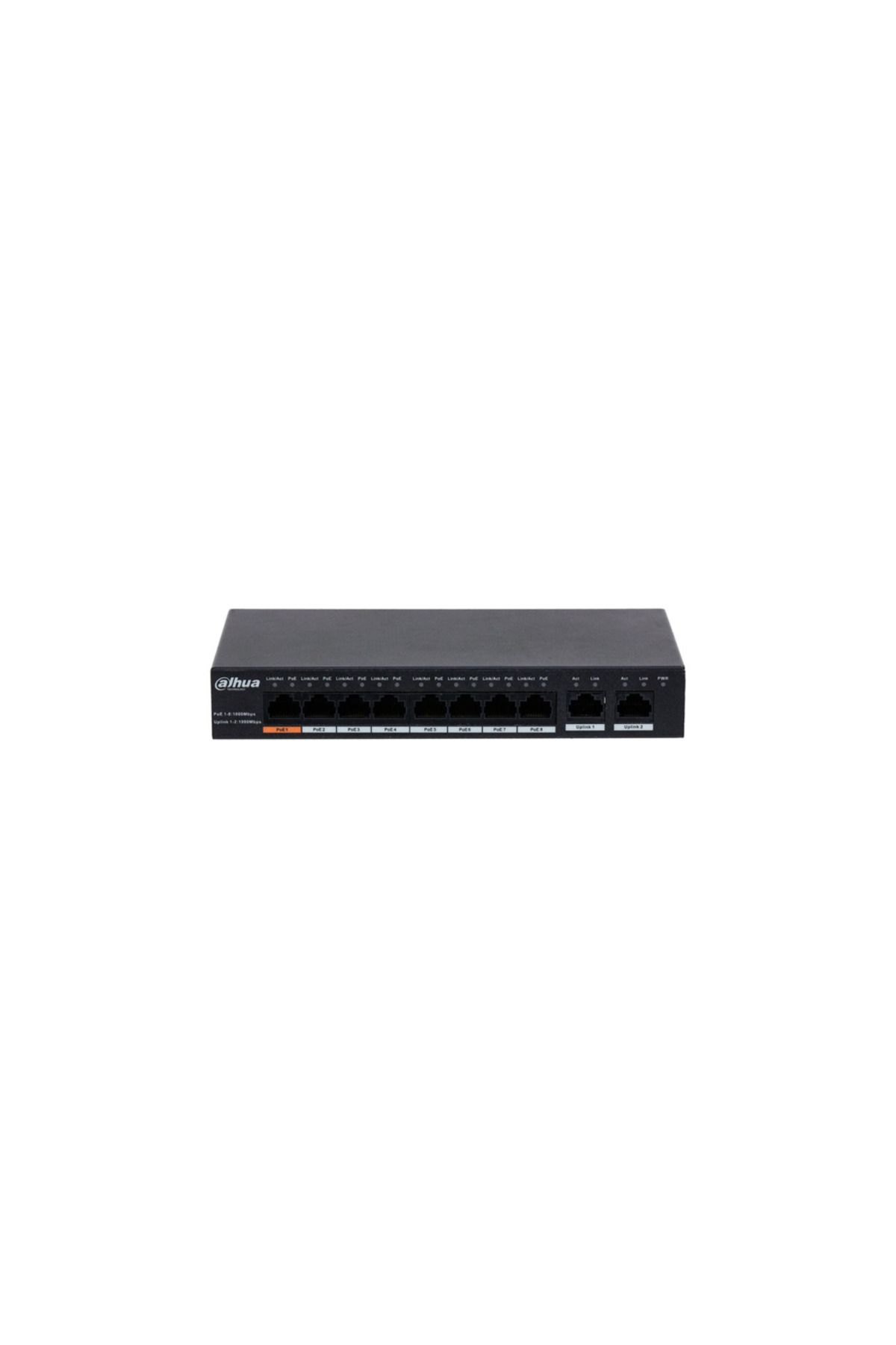 DAHUA PFS3010-8GT-96, 8 Port, GigaBit, PoE 96W, 2 Port GigaBit Uplink, Yönetilemez, Masaüstü Switch