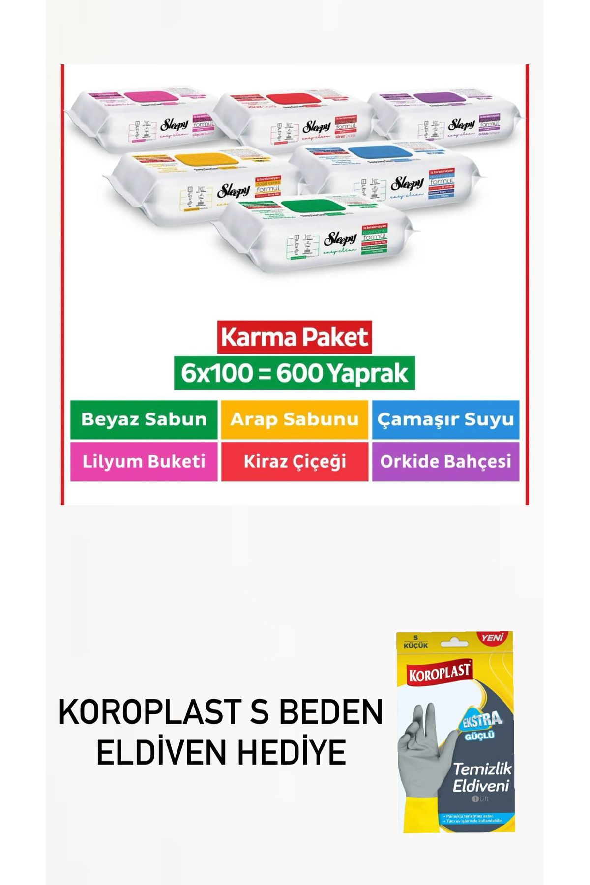 Sleepy easy clean karma paket 6 adet - koroplast ekstra güçlü S beden eldiven hediye