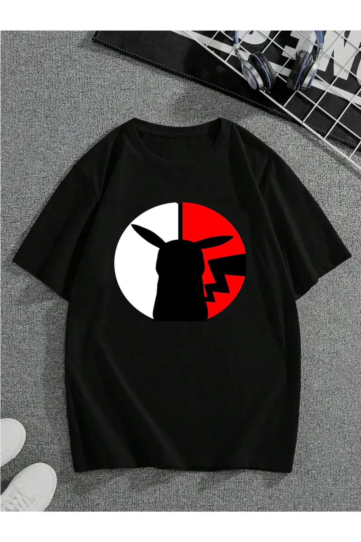 MODA Unisex Oversize Kalıp Pikachu Baskılı T-Shirt