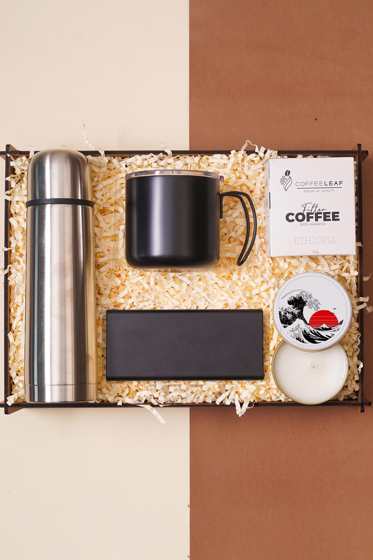 TrendHediye Erkek/Kadın İçin Premium Hediye Seti – Filtre Kahve, Mum, Termos, Kupa, Powerbank