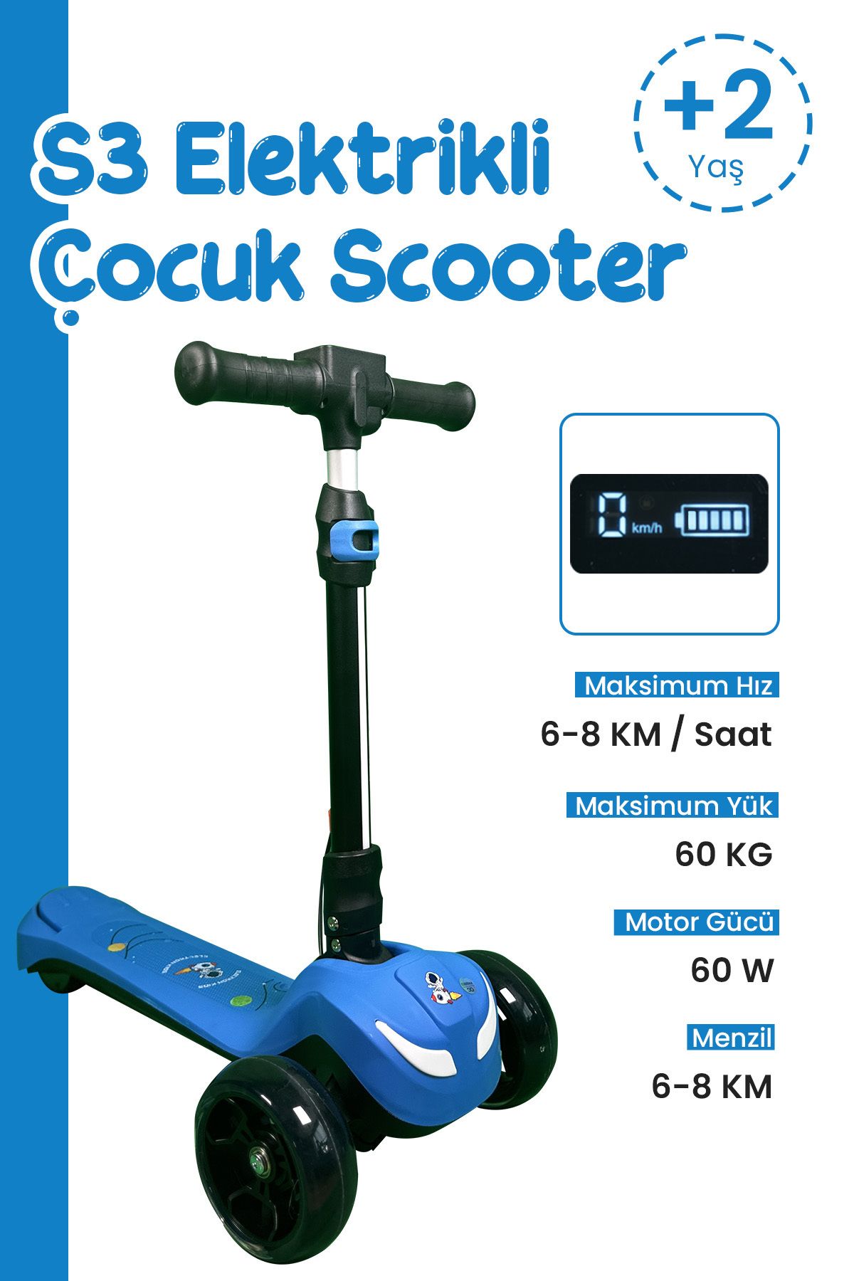 URBANMOTION S3 Katlanabilir Elektrikli Çocuk Scooter – Bluetooth Müzik, LED Işıklı, 3 Teker