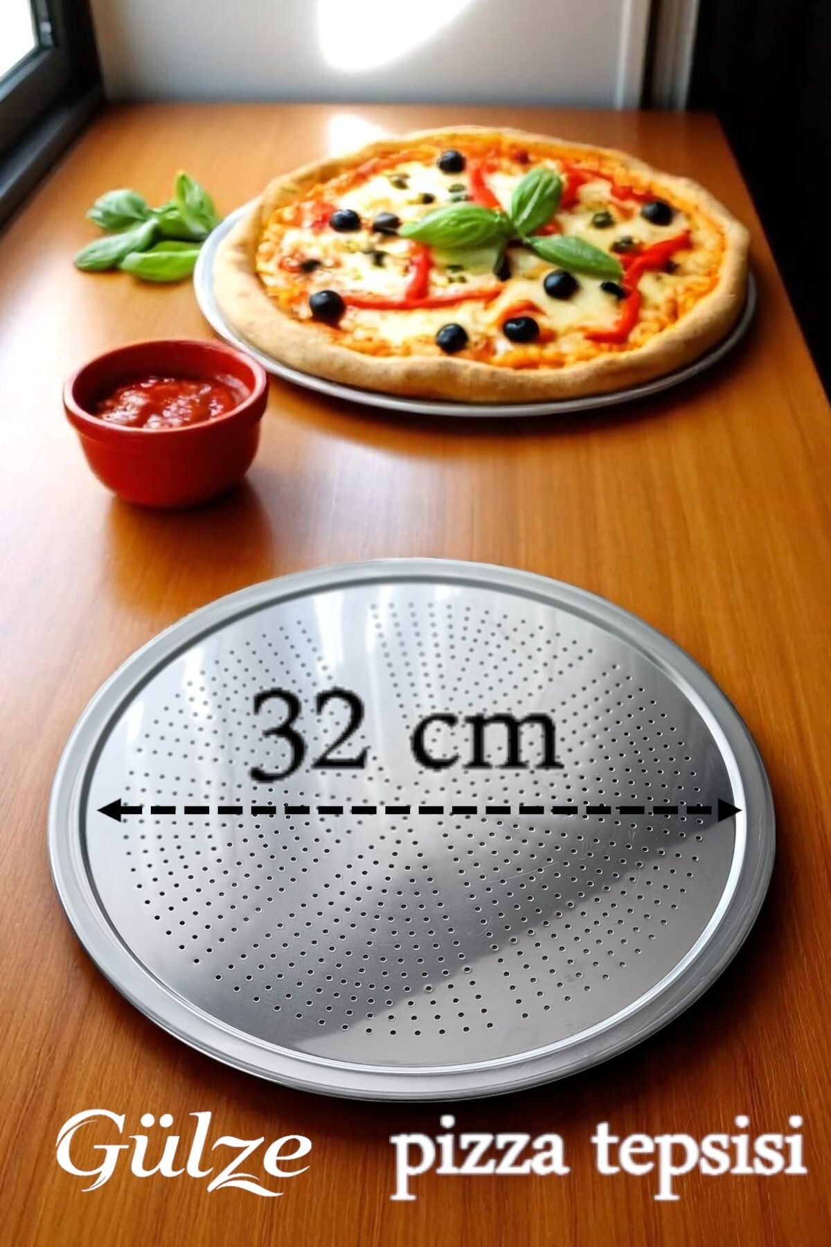 Maglor Paslanmaz Çelik Pizza-Pide-Lahmacun Tepsisi / Pişirme ve Sunum Tepsisi (32 cm)