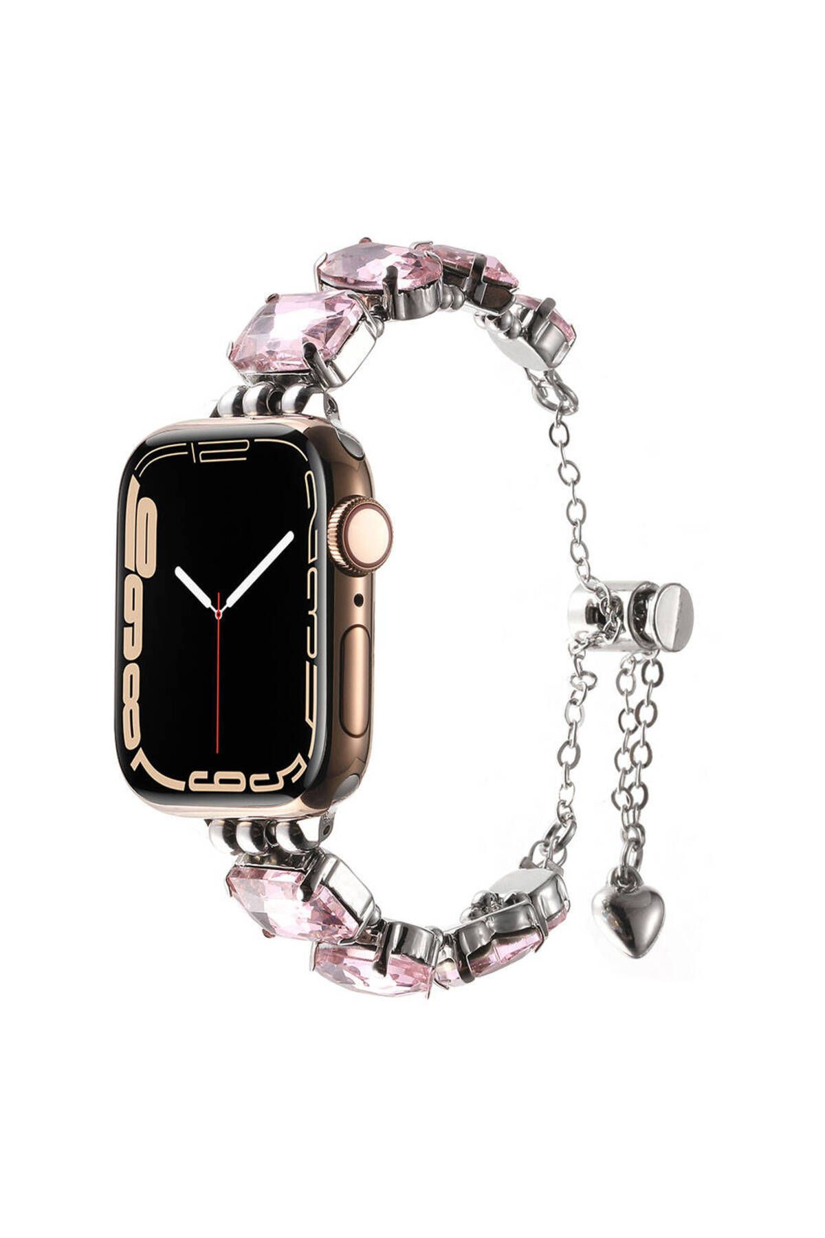 Teknodur Apple Watch 42mm TKDR KRD-115 Renkli Taş Tasarımlı Kordon-Rose Pembe