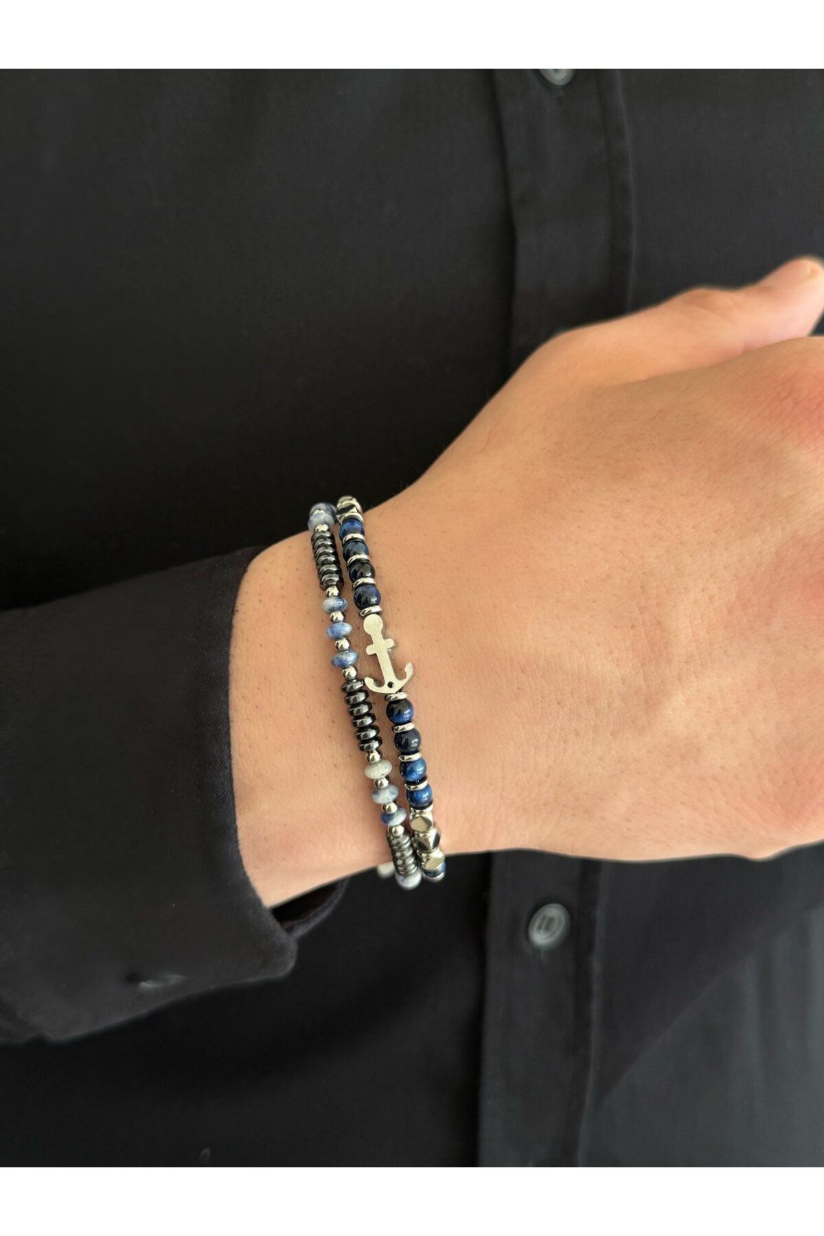 h&b design jewel Çelik Mavi Hematit Erkek Bileklik