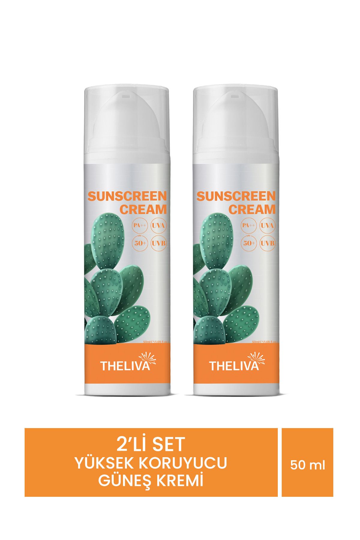 The Liva Kaktüs Özlü Spf 50+ Nemlendirici Karma Cilt Tipleri Vücut Yüz Güneş Kremi 50m 2 Lİ SET