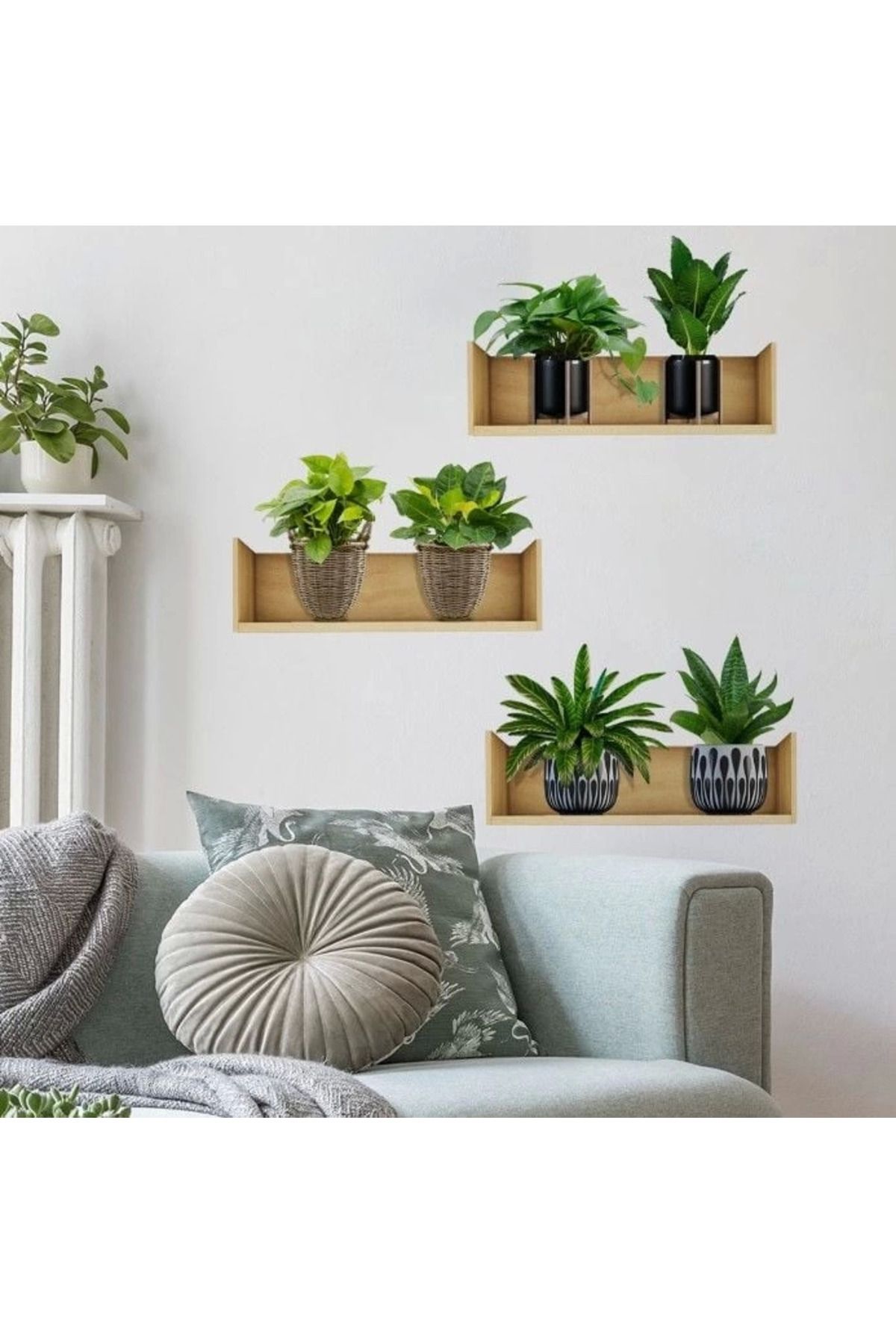 Emperium Raflı Bitki Tasarımlı Yapışkanlı Sticker 20*30 cm 3lü Set MC-663