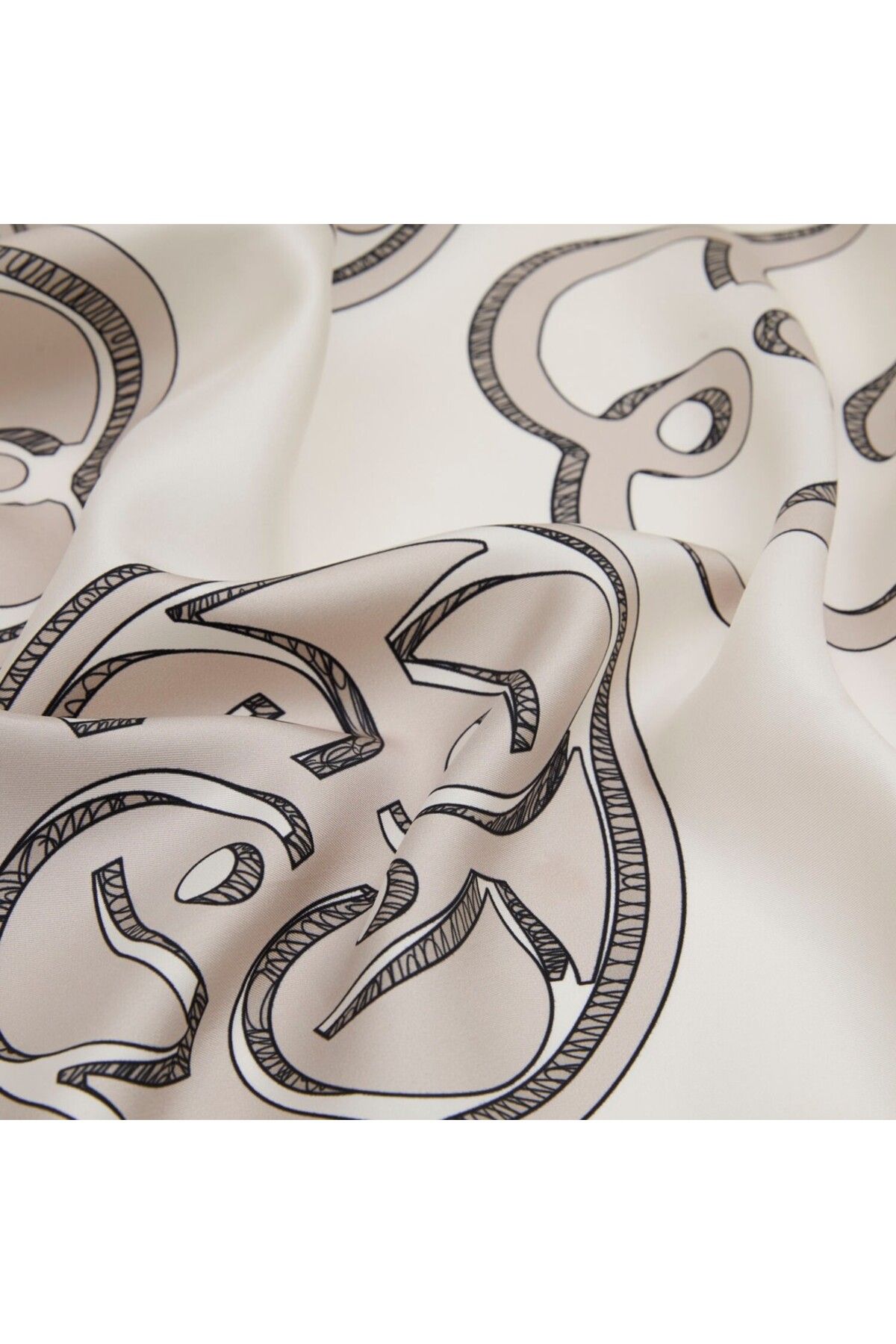 SÜFF Vizon Vismara Monogram Desenli Twill İpek Eşarp