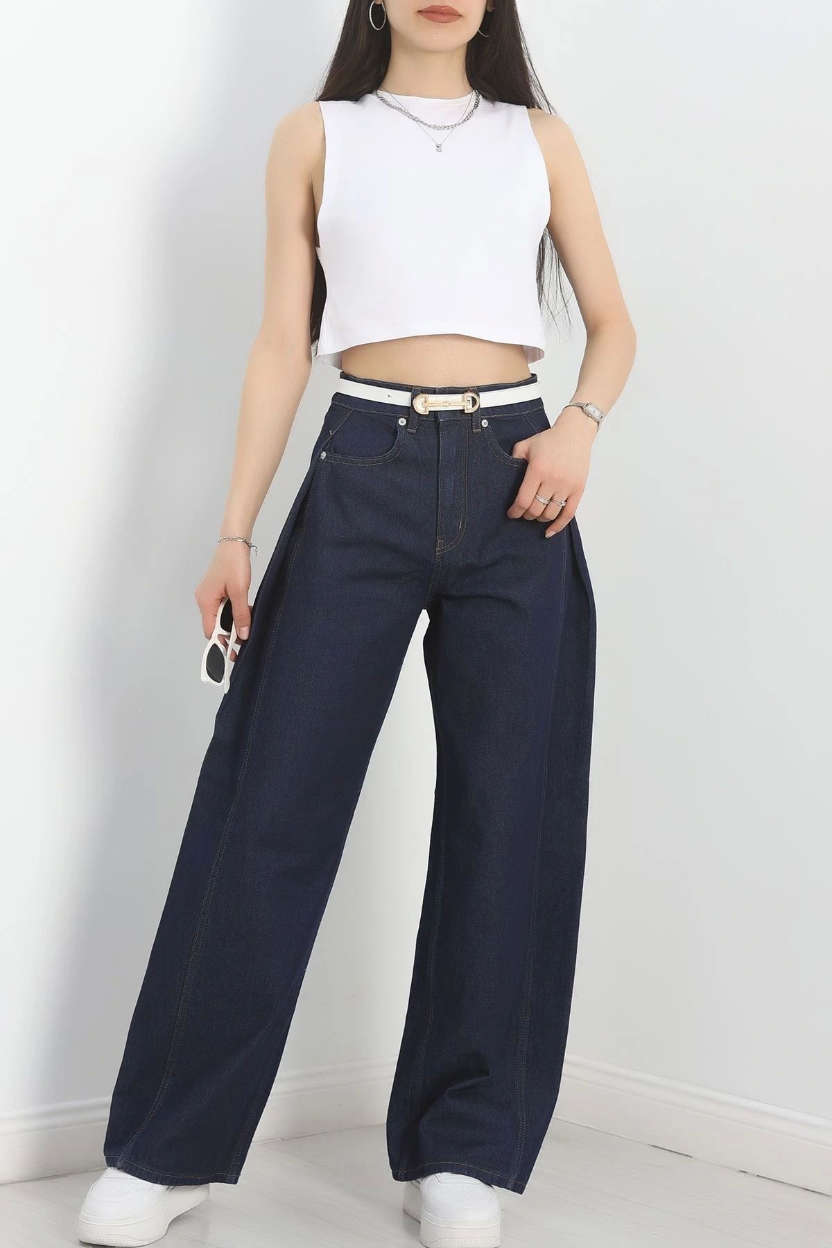 OurStyles Büzgü Detaylı Baggy Kot Pantolon Koyulaci - 30434.1966.