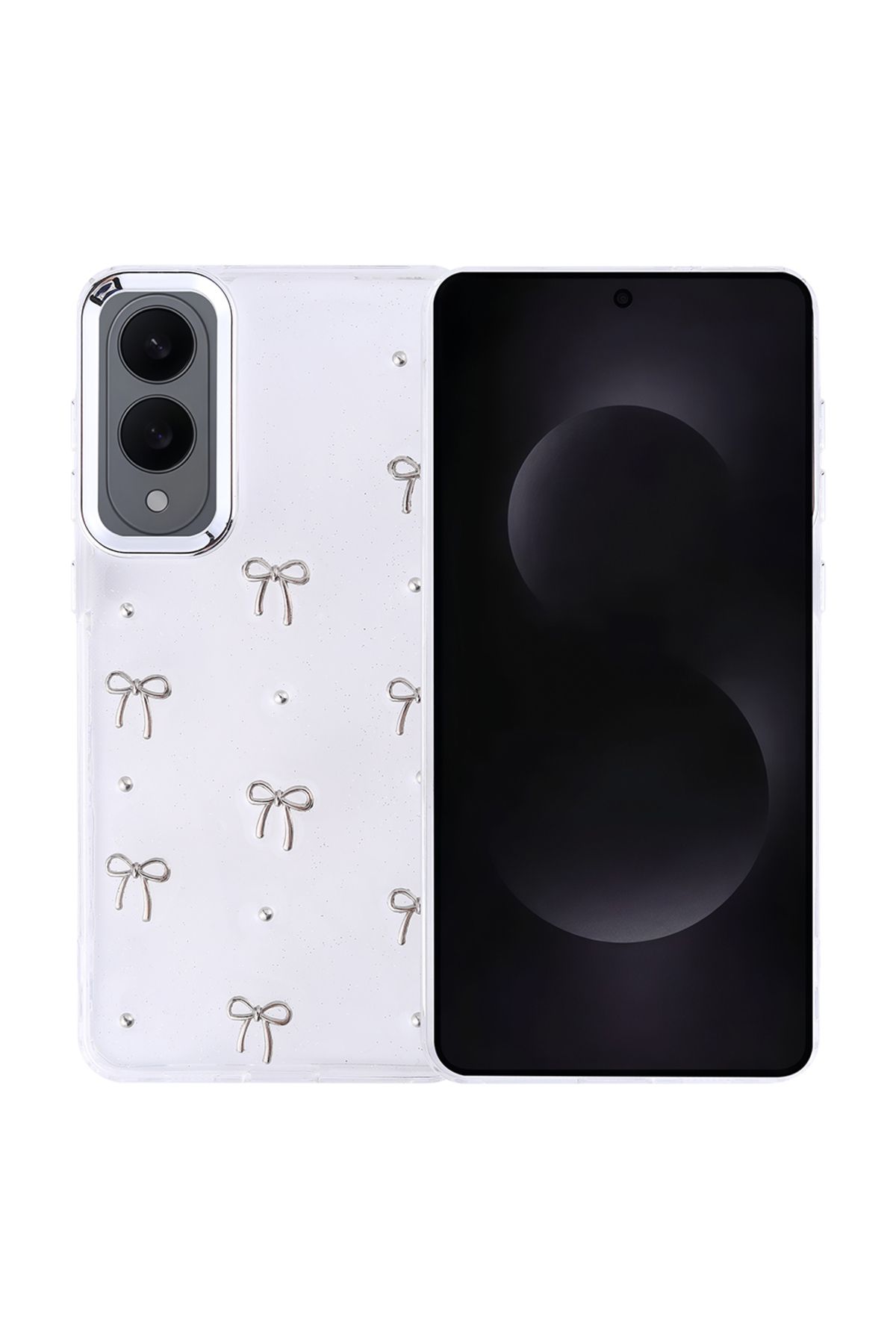 Sphone Samsung Galaxy S25 Edge Kılıf Kamera Metal Korumalı Arkası Şeffaf 3D Figür Emoji Kiraz Fiyonk Yıldız