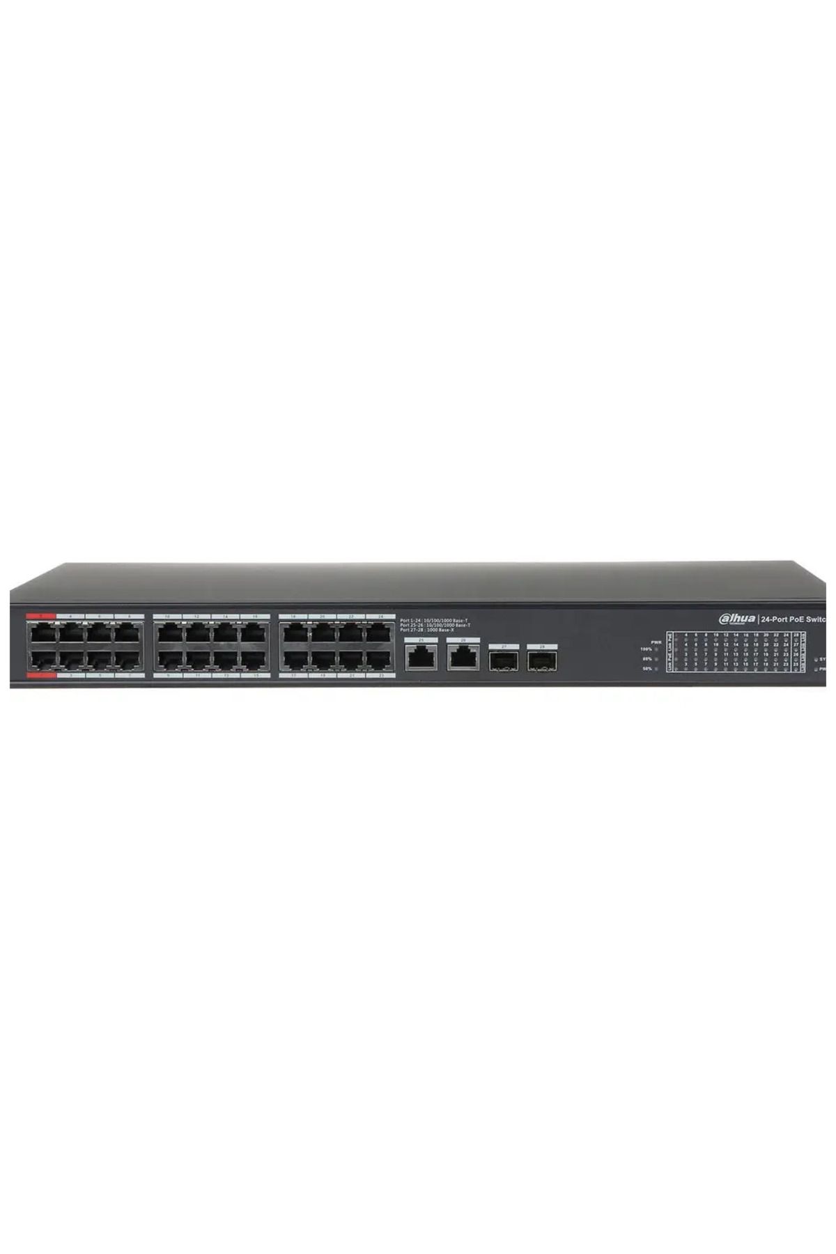 DAHUA PFS3228-24GT-360, 24 Port, GigaBit, PoE 360W, 2 Port GigaBit Uplink, 2 Port GigaBit Combo SFP,