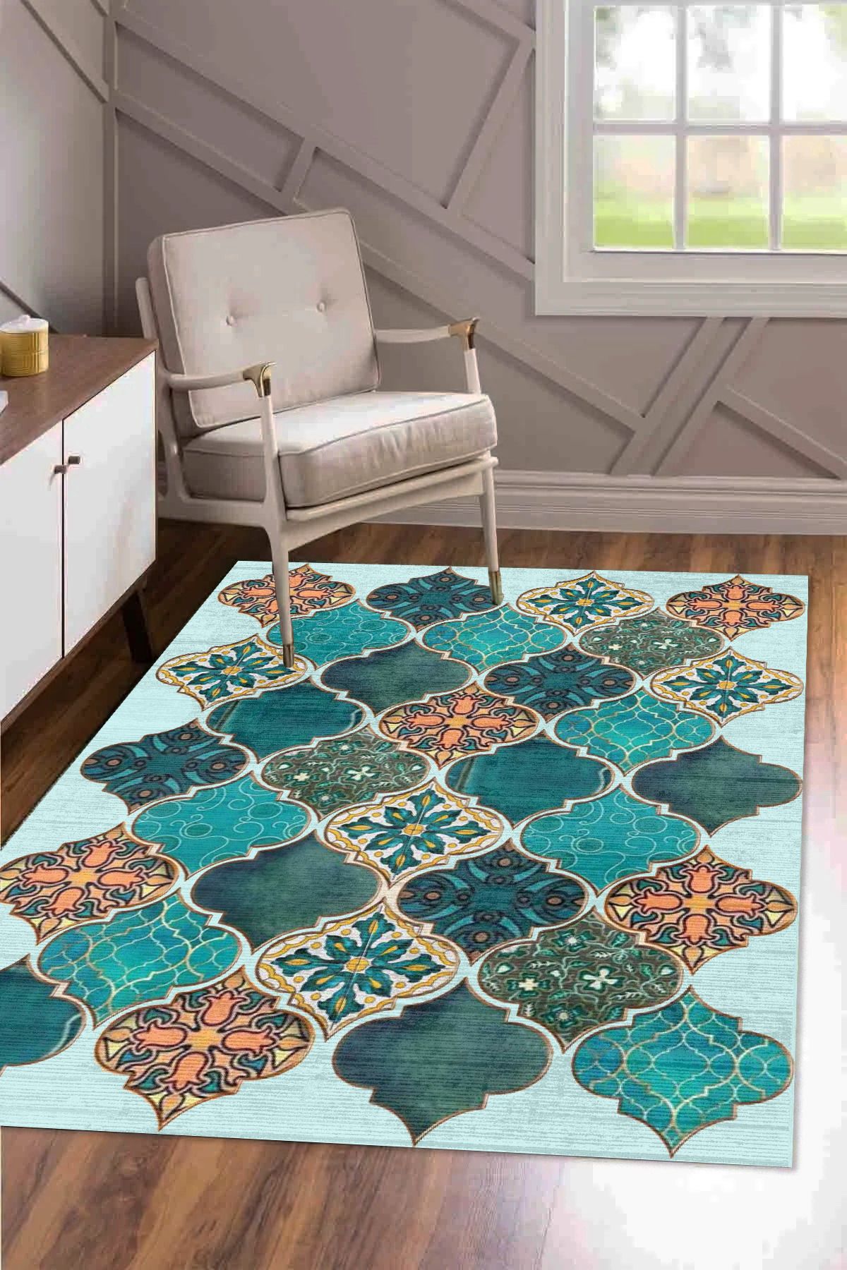 VELLORA HOME Kaymaz Tabanlı Yıkanabilir Dijital Baskılı Yolluk Halı MARRAKECH