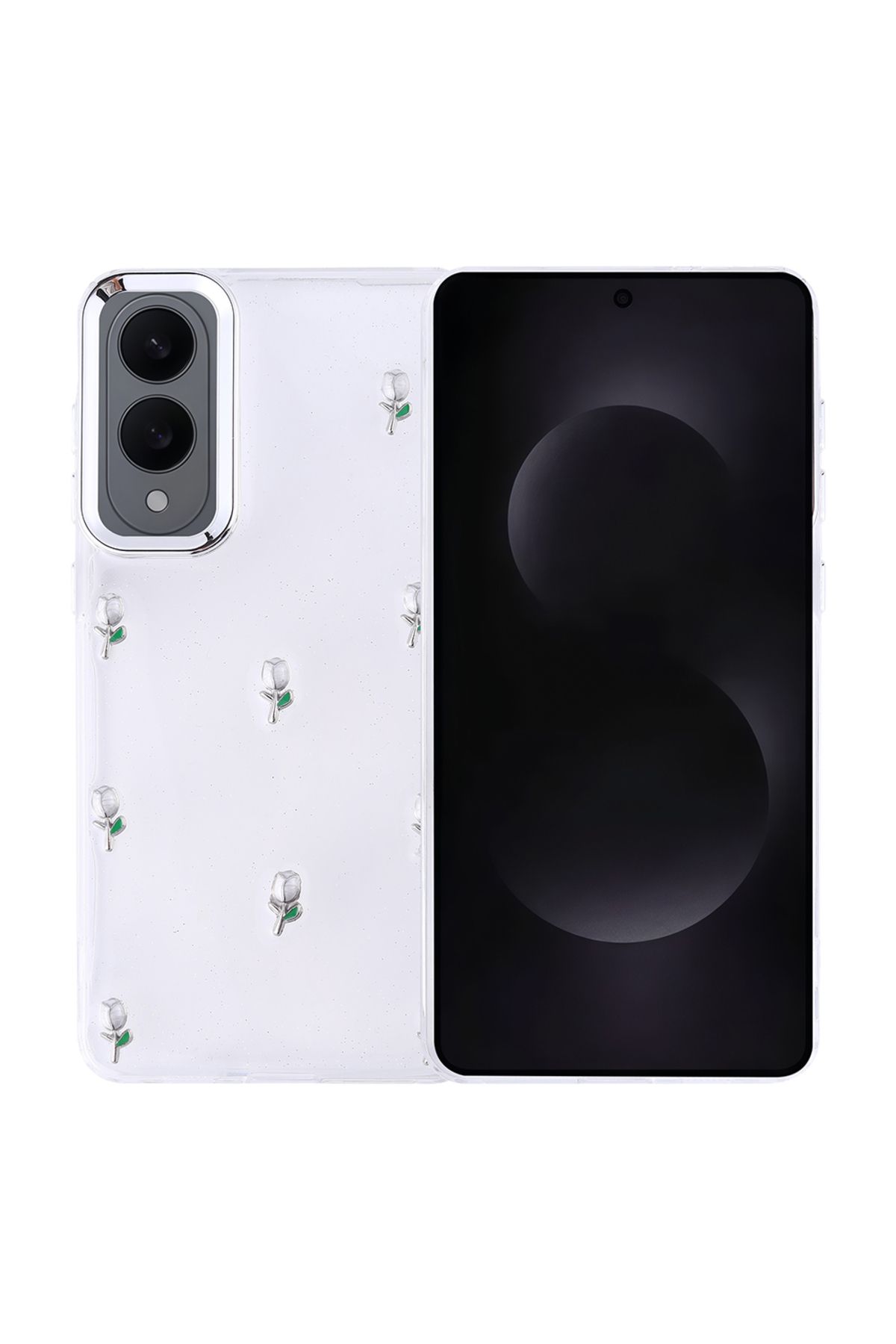 Sphone Samsung Galaxy S25 Edge Kılıf Kamera Metal Korumalı Arkası Şeffaf 3D Figür Emoji Kiraz Fiyonk Yıldız