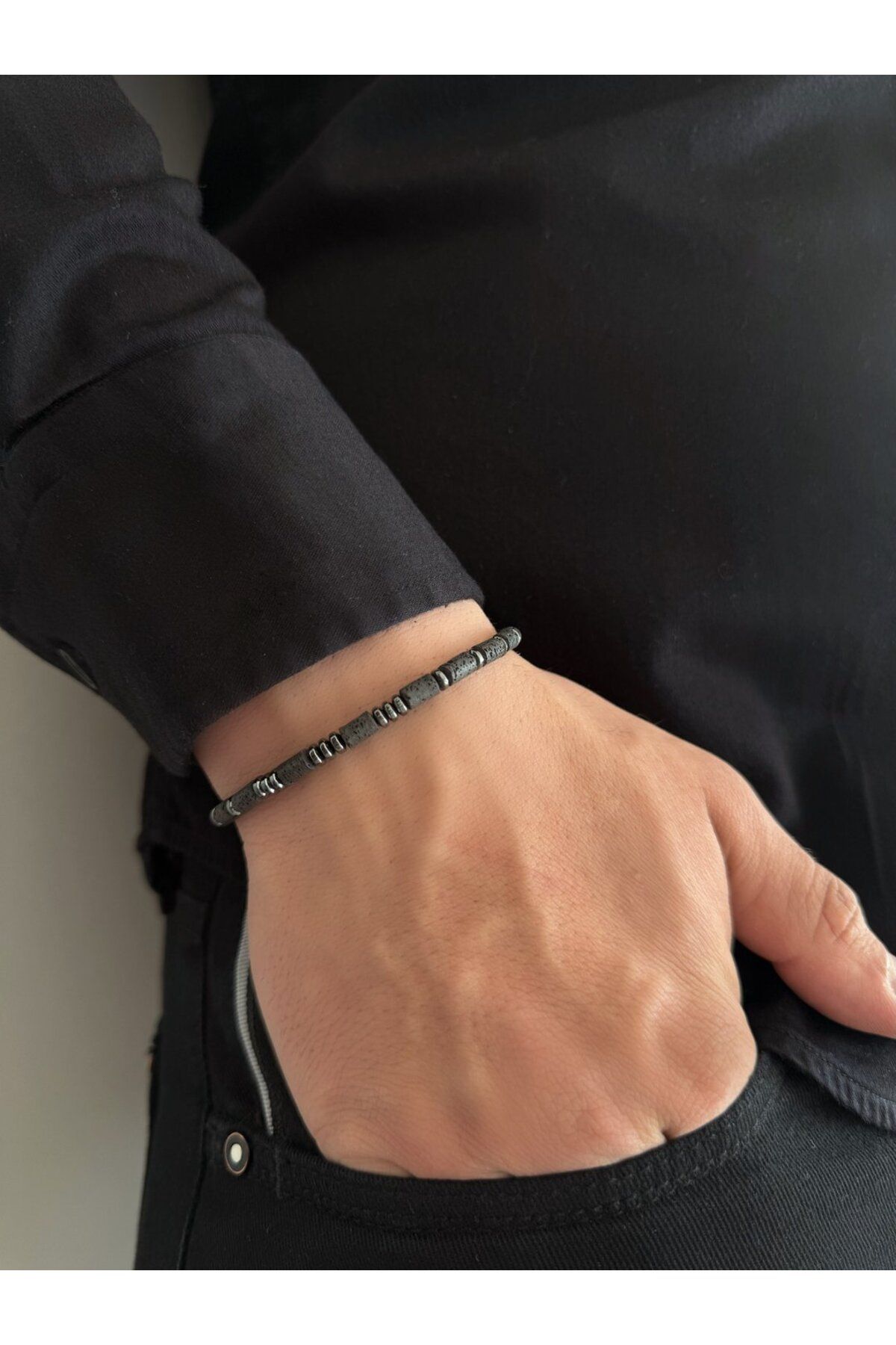 h&b design jewel Çelik Füme Hematit Taşlı Bileklik